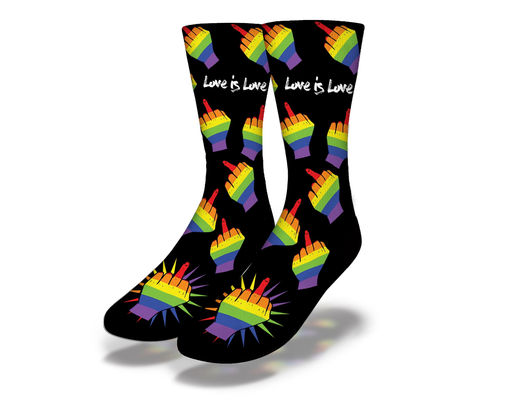 Colorful LGBTQ Love Wins socks featuring rainbow design, symbolizing pride and support for the LGBTQ community.