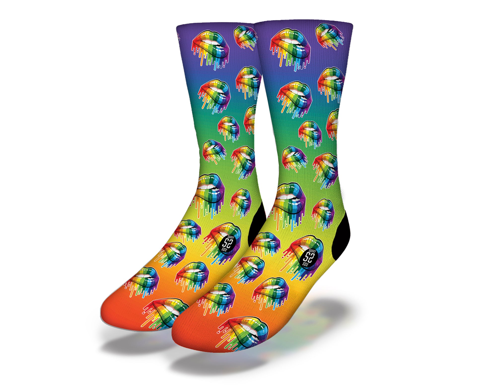 Colorful LGBTQ Rainbow Lips socks featuring a vibrant design symbolizing love and diversity.