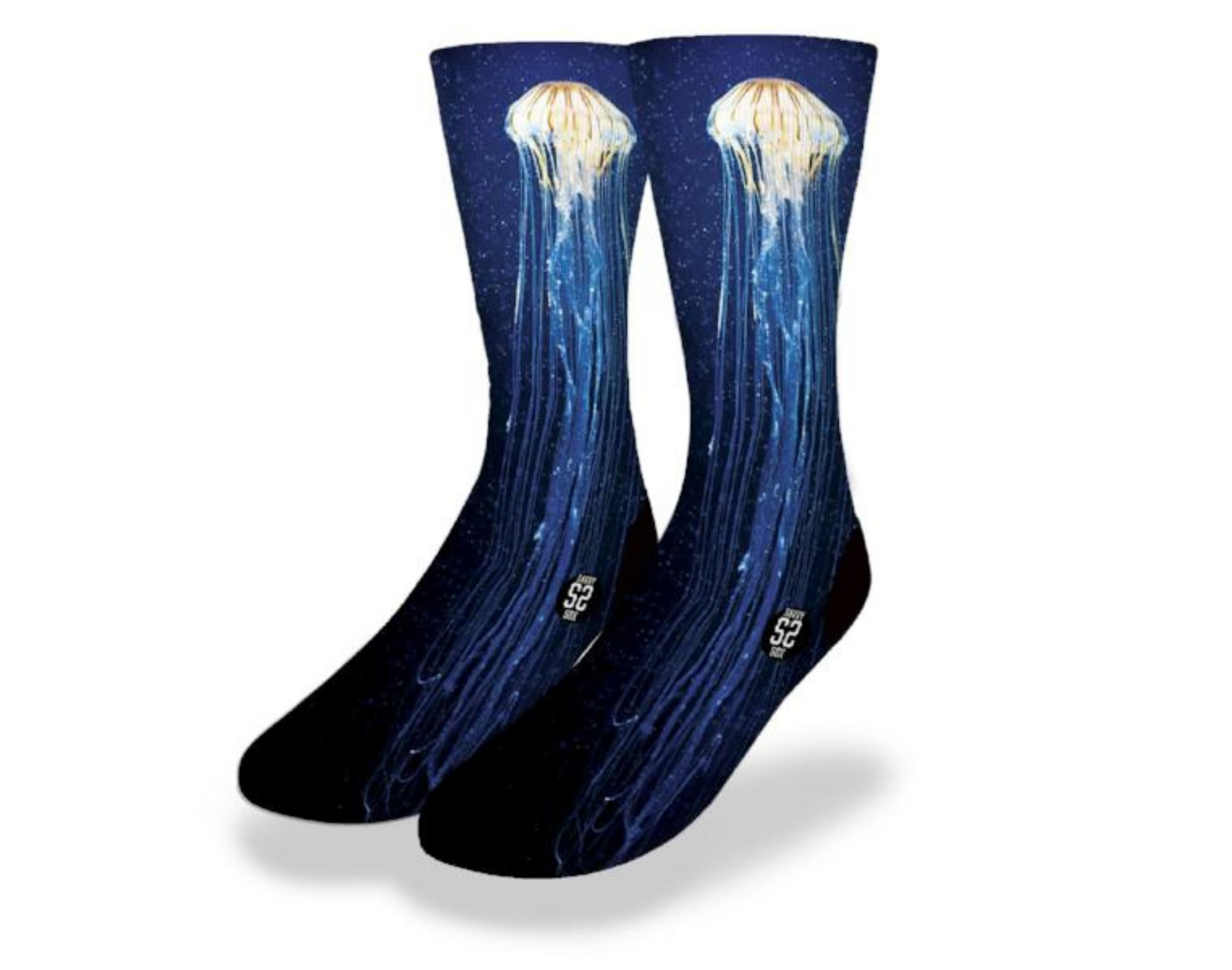 LONG TAIL JELLYFISH Fun Sea Life Socks featuring glow-in-the-dark jellyfish and long tentacles, perfect for ocean lovers.