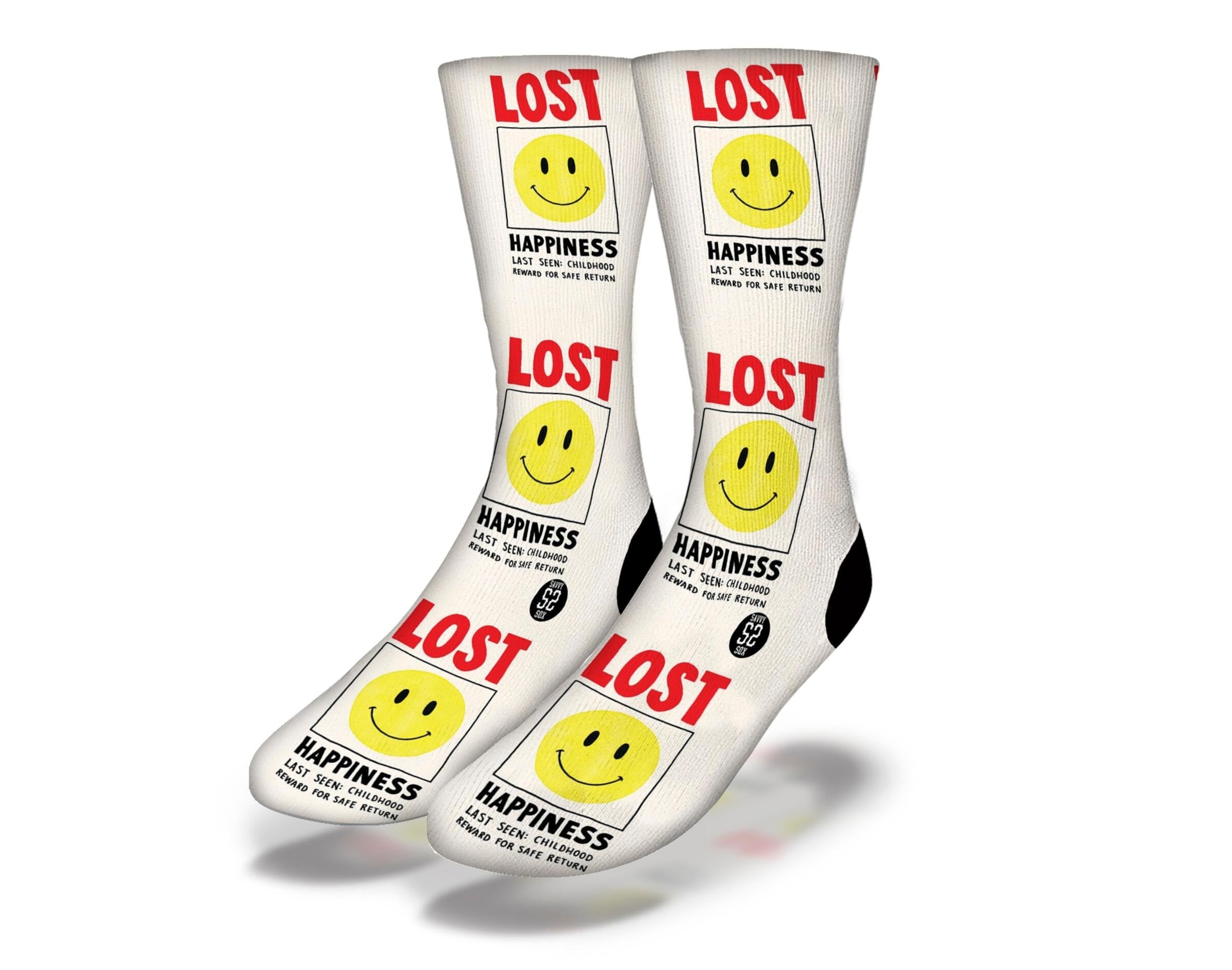 A pair of colorful Lost Happiness Socks featuring playful designs, perfect for adding joy to your outfit.