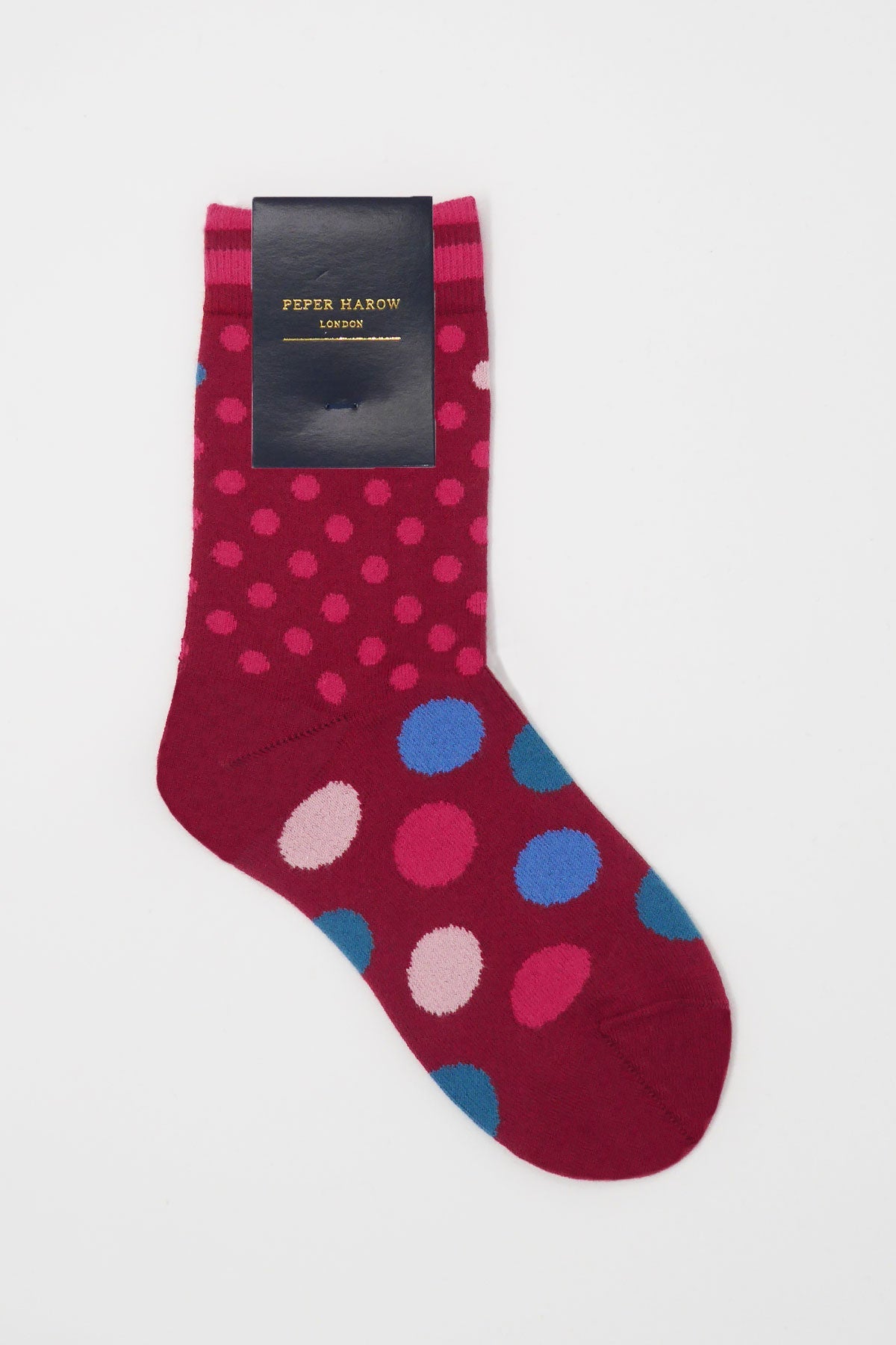 Mary Women's Socks in Wine with colorful polka dots, showcasing a luxurious design and high-quality Supima cotton.