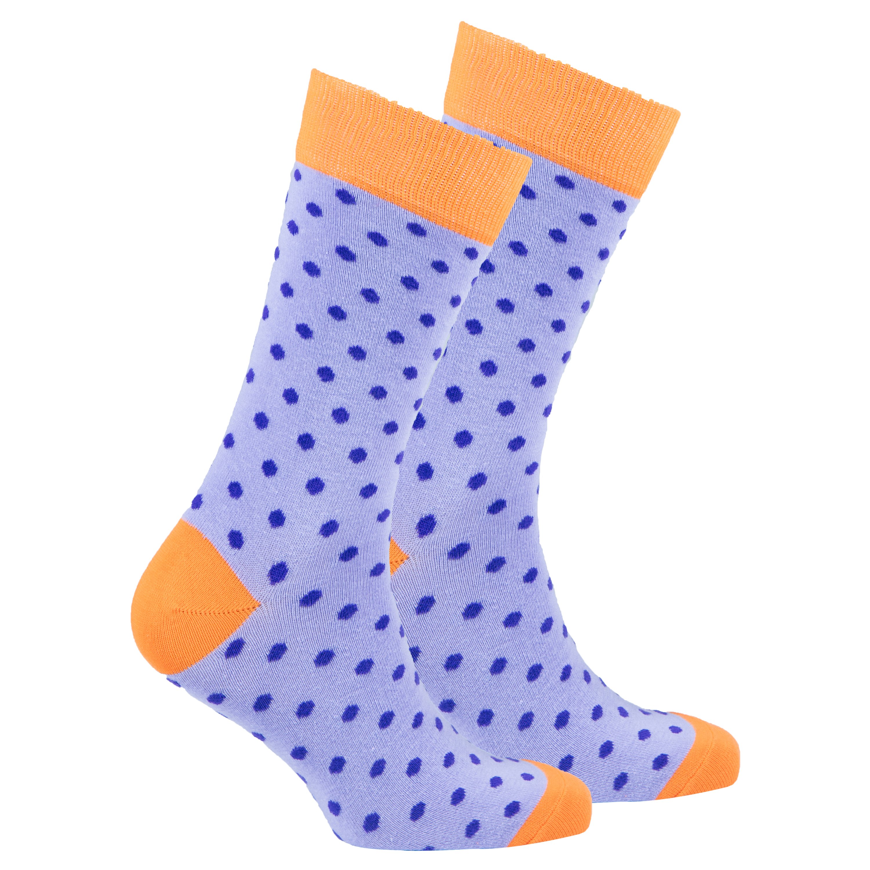 Men's Amethyst Dot Socks featuring colorful dots on a soft cotton fabric, perfect for adding style to any outfit.