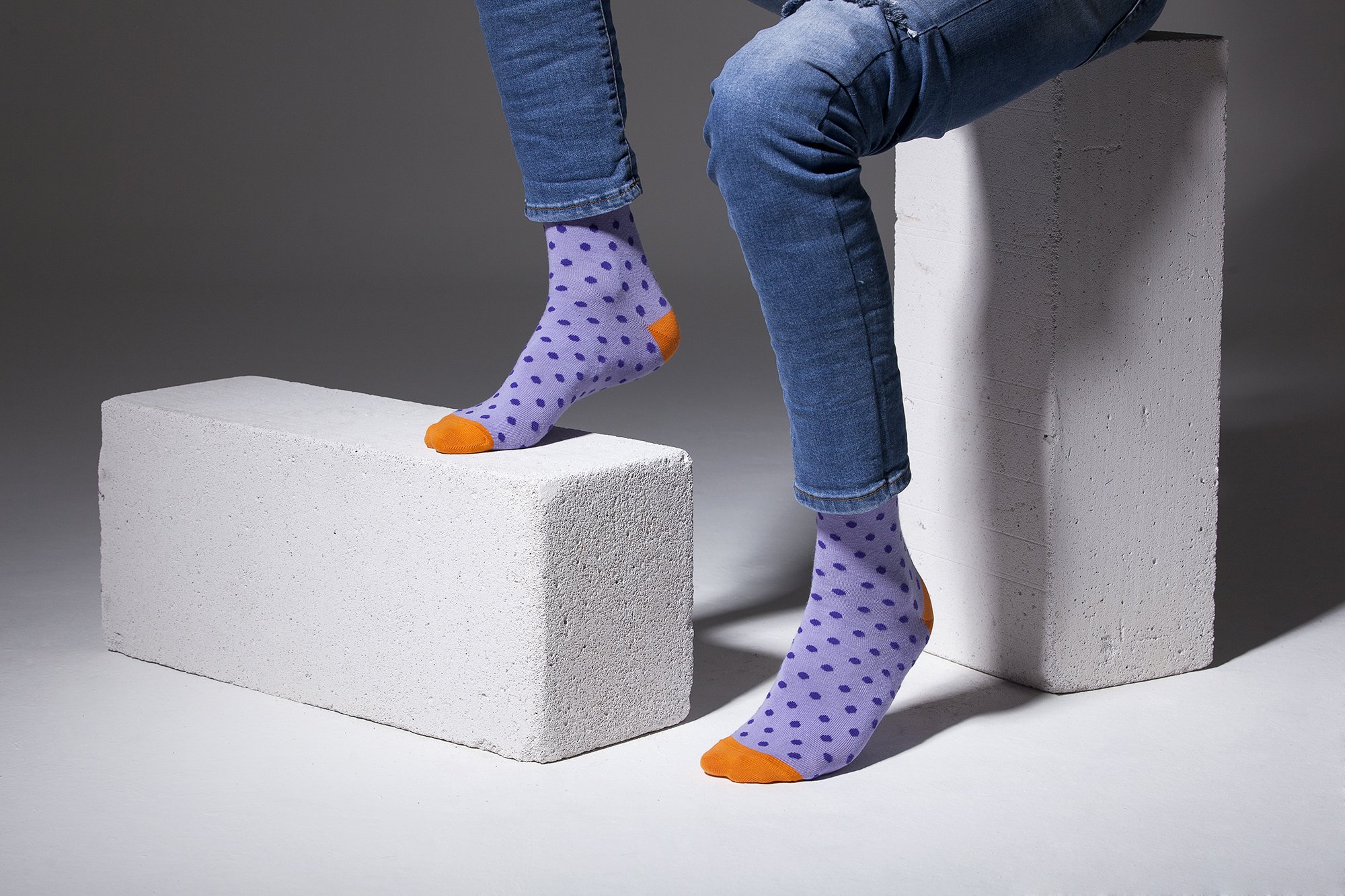 Men's Amethyst Dot Socks featuring colorful dots on a soft cotton fabric, perfect for adding style to any outfit.