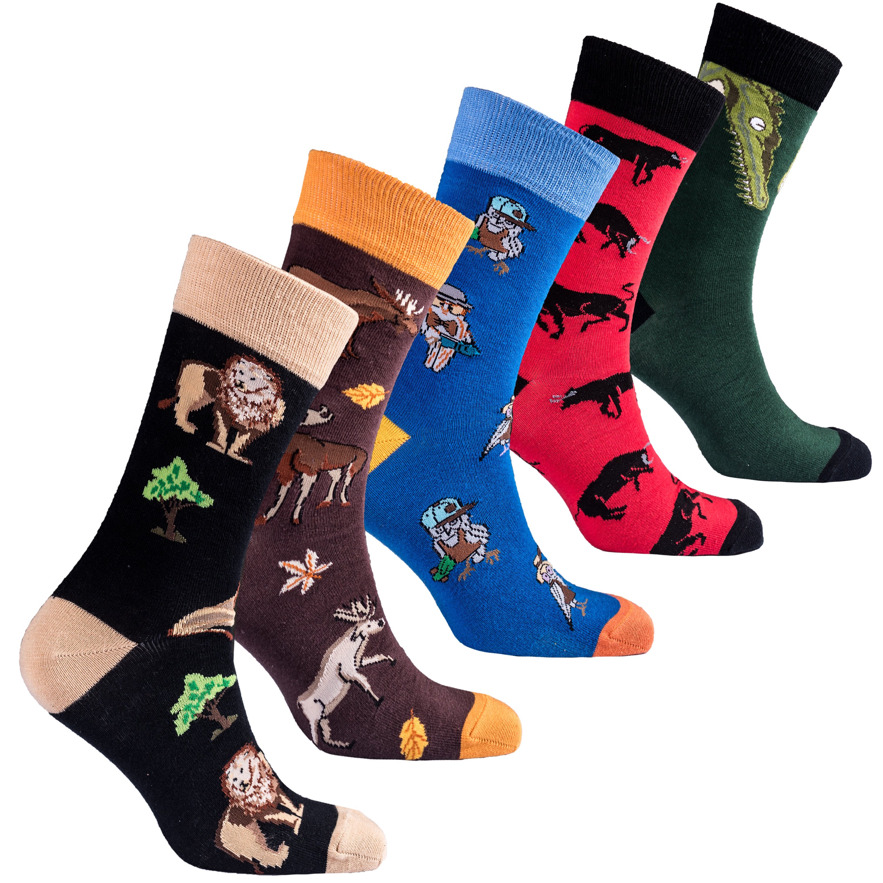 Men's Animal Kingdom Socks featuring vibrant colors and trendy patterns, perfect for adding style to any outfit.