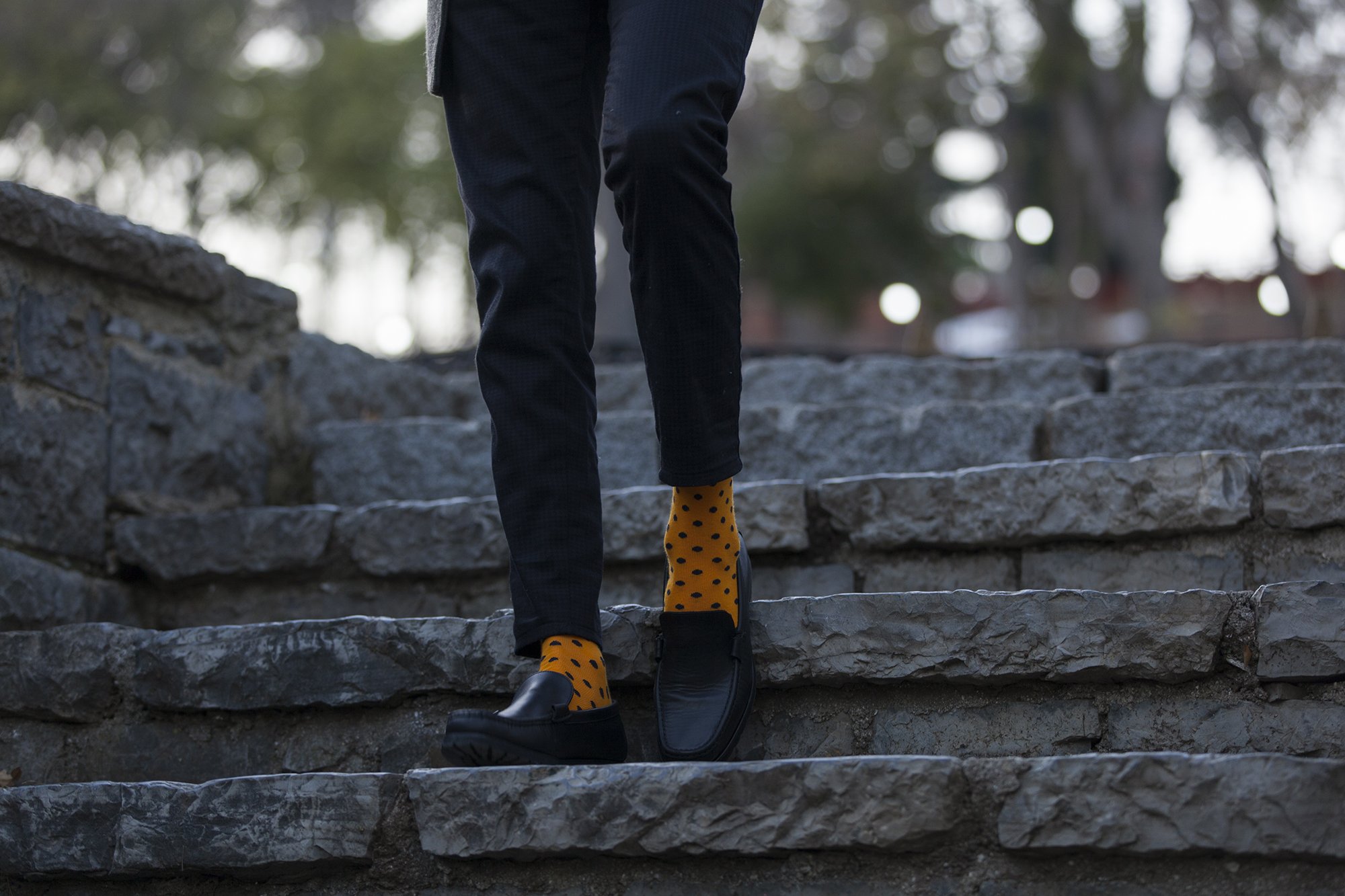 Men's Apricot Dot Socks featuring a colorful dot pattern, made from soft Turkish cotton for comfort and style.