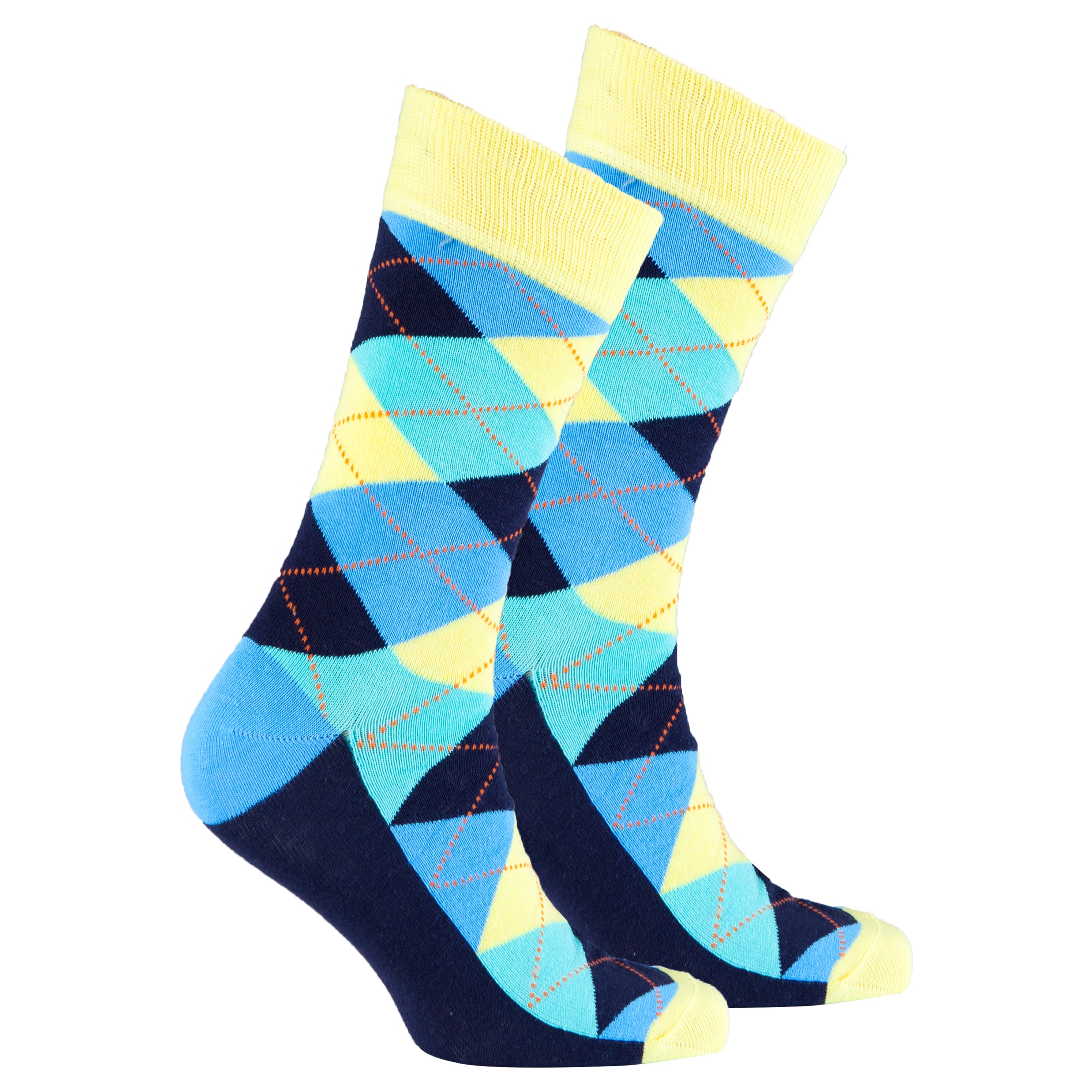 Men's Aspen Gold Argyle Socks featuring a vibrant argyle pattern, made from soft Turkish cotton for comfort and style.