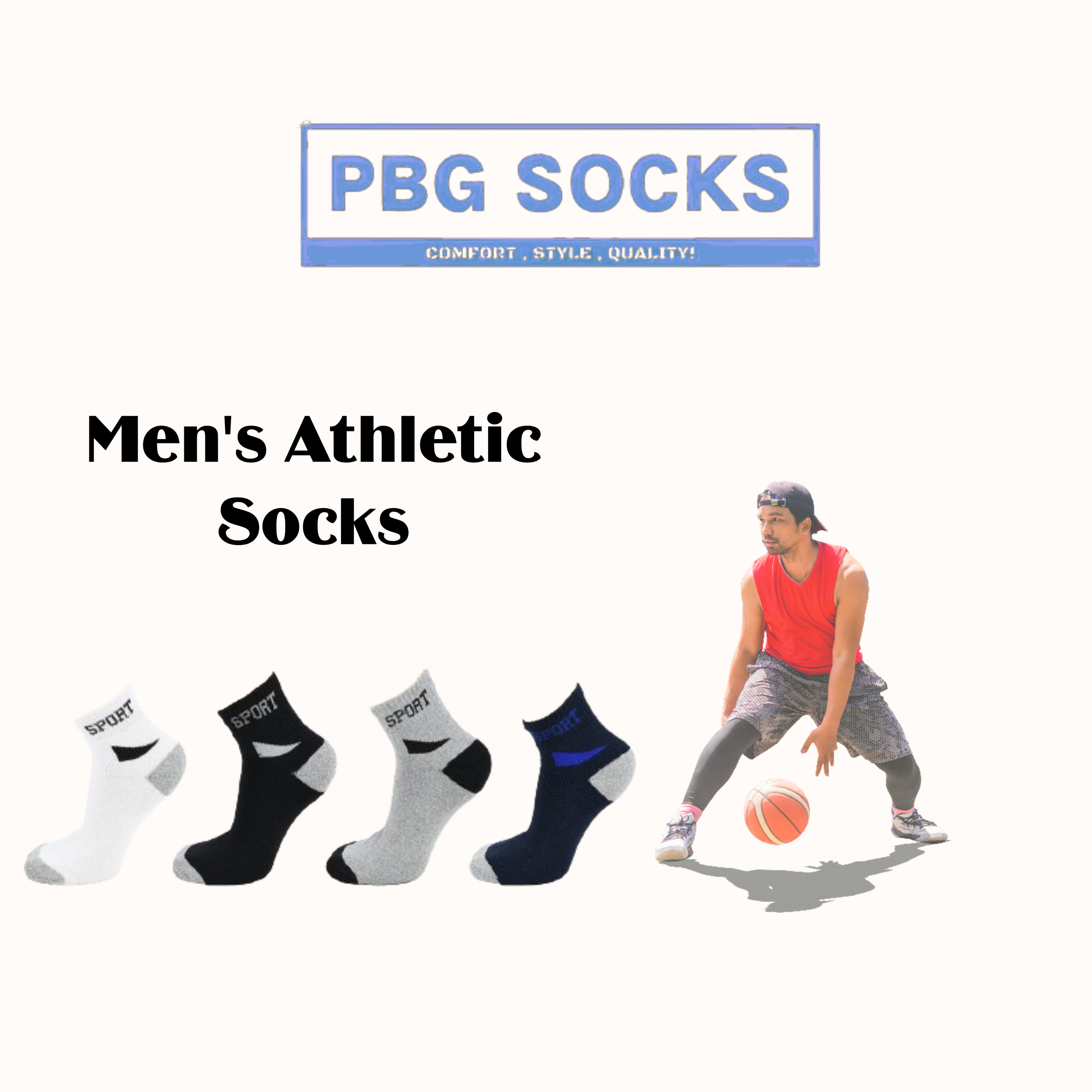 Men's Athletic Ankle Socks in a cotton blend, available in packs of 6 or 12, designed for comfort and durability during sports.