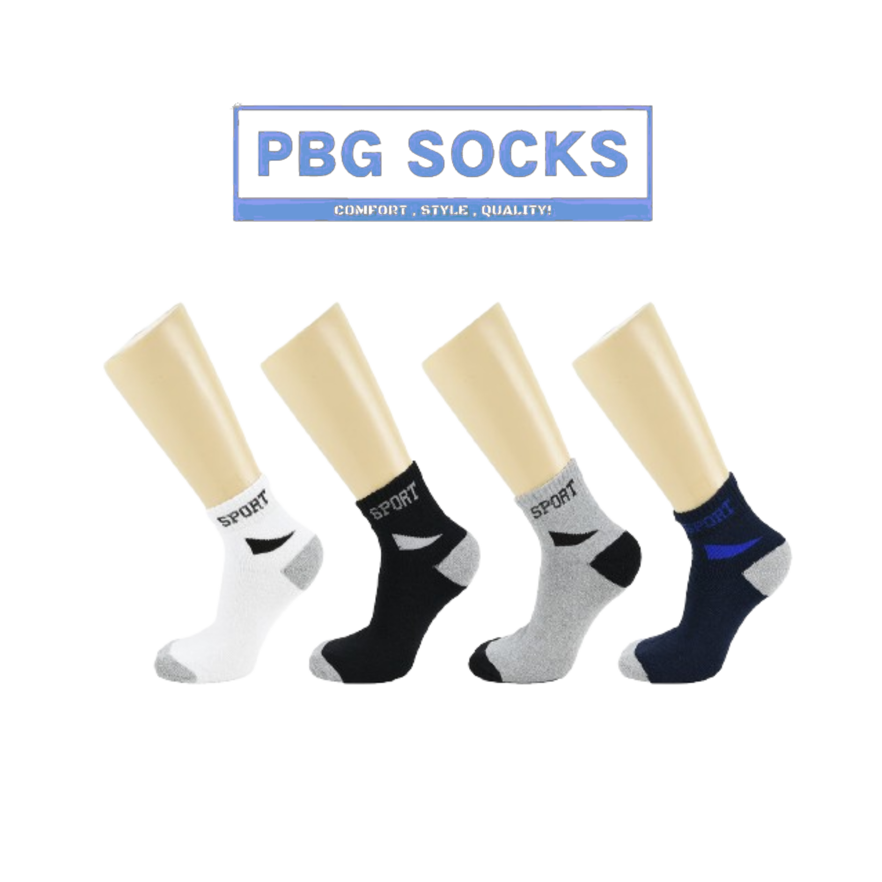 Men's Athletic Ankle Socks in a cotton blend, available in packs of 6 or 12, designed for comfort and durability during sports.