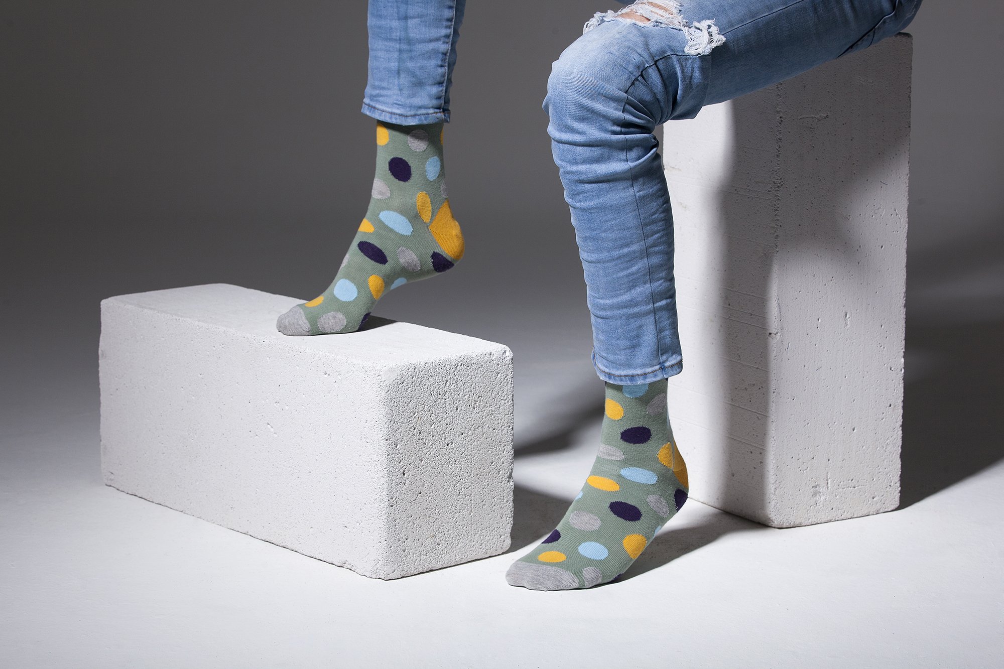 Men's Atlantis Dot Socks featuring colorful dot patterns, made from soft Turkish cotton for comfort and style.