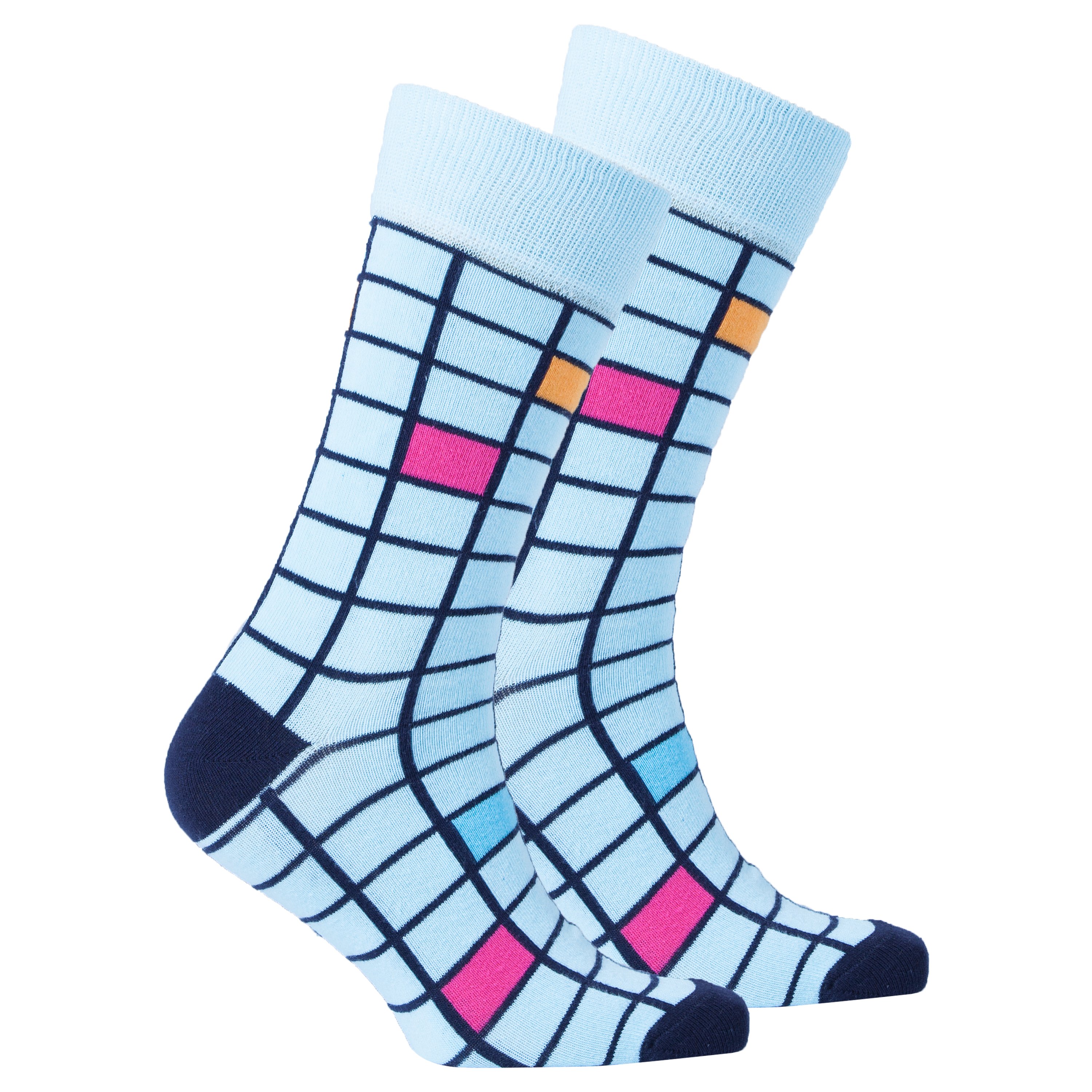 Men's Baby Blue Square Socks featuring a trendy square pattern, made from soft Turkish cotton for comfort and style.