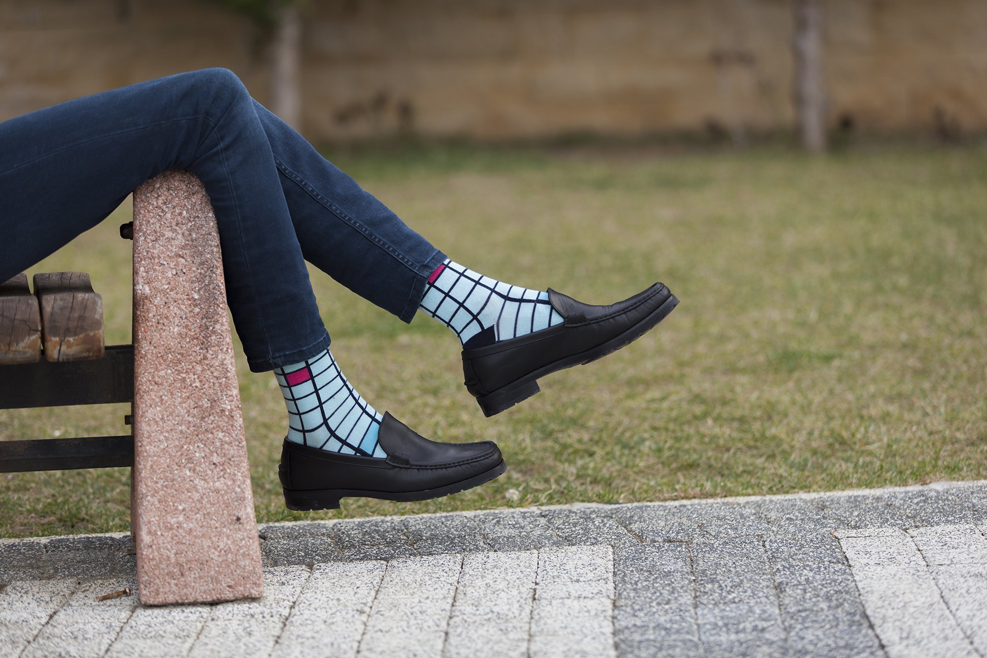 Men's Baby Blue Square Socks featuring a trendy square pattern, made from soft Turkish cotton for comfort and style.