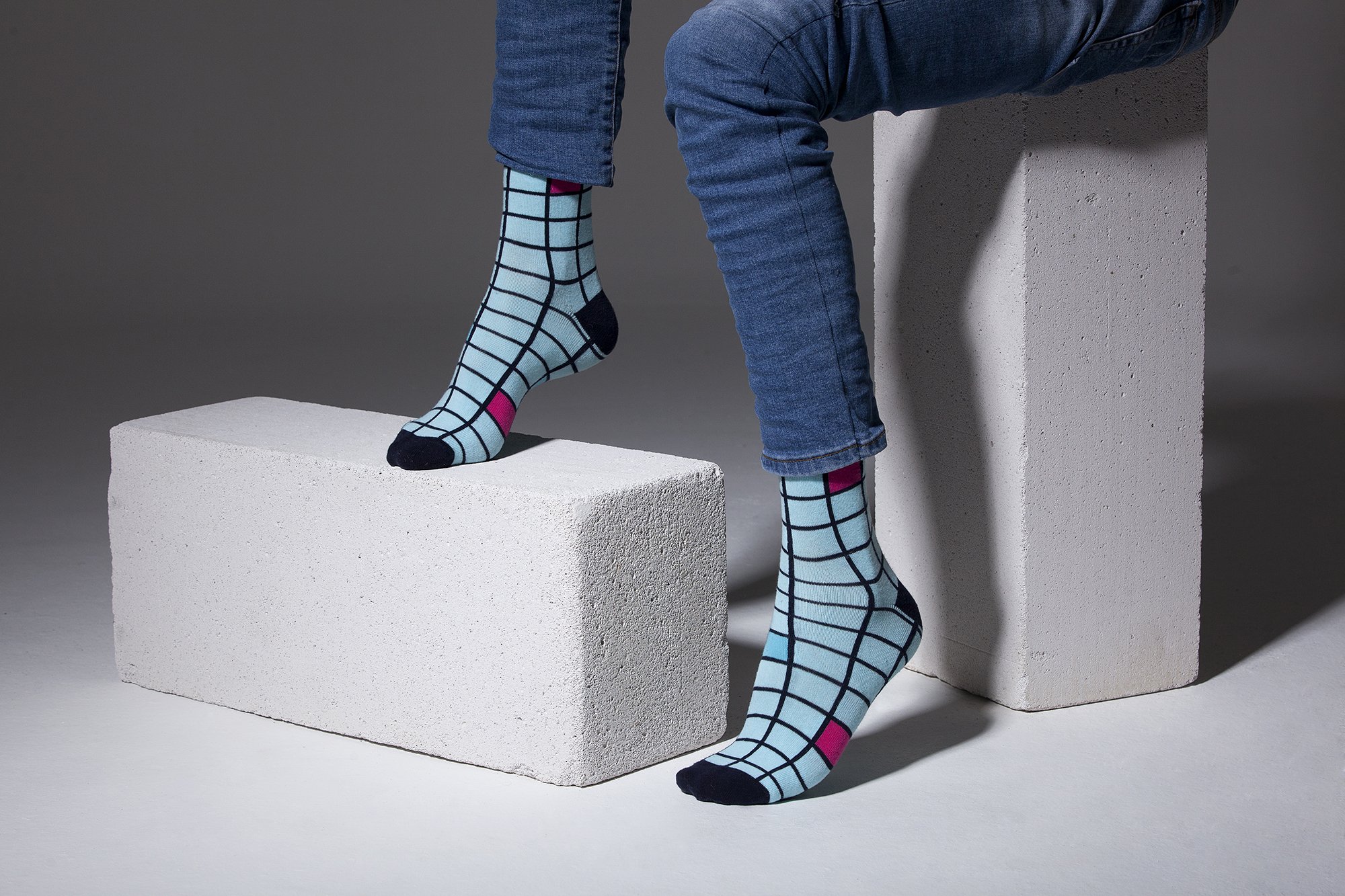 Men's Baby Blue Square Socks featuring a trendy square pattern, made from soft Turkish cotton for comfort and style.