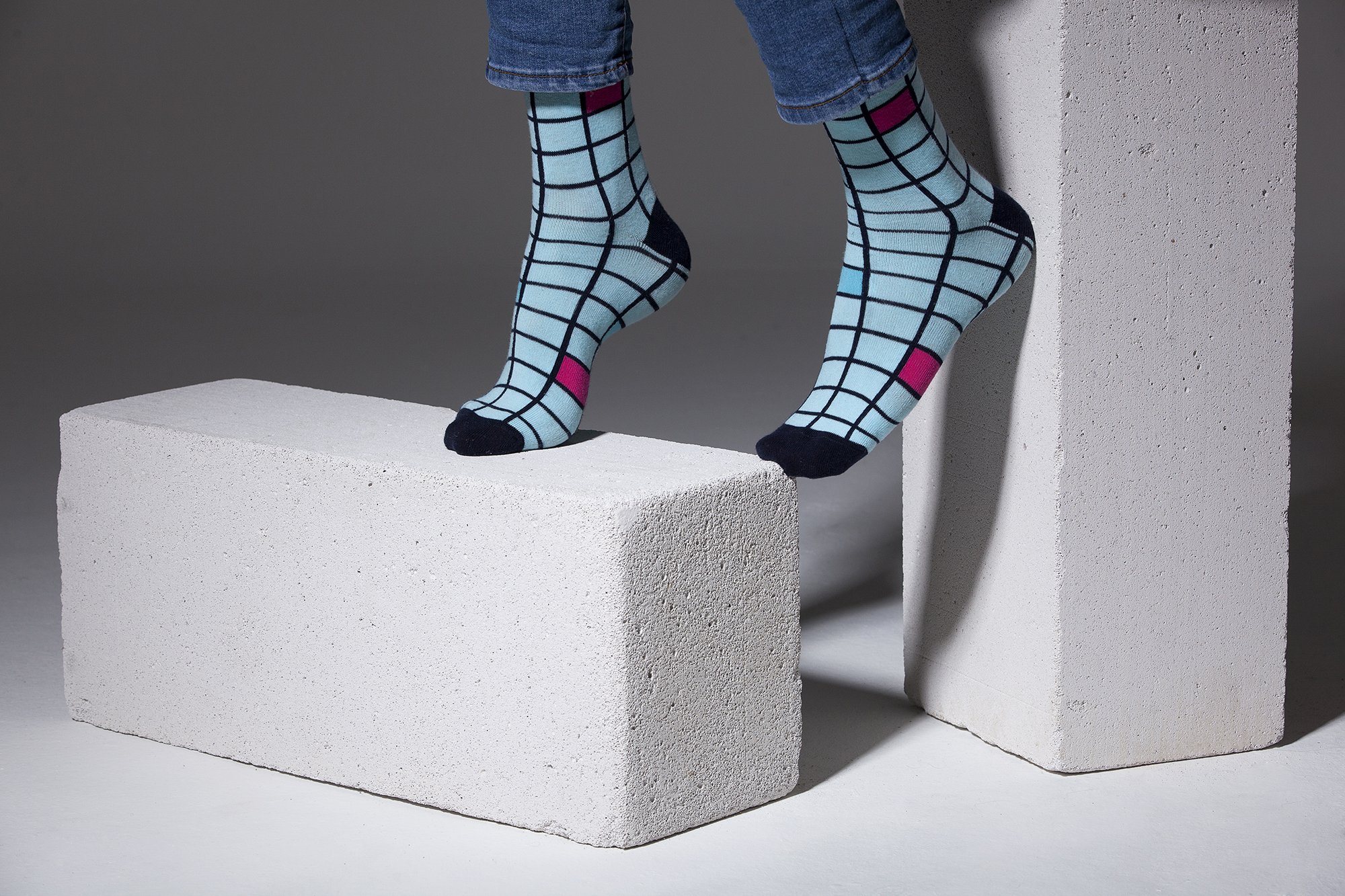 Men's Baby Blue Square Socks featuring a trendy square pattern, made from soft Turkish cotton for comfort and style.