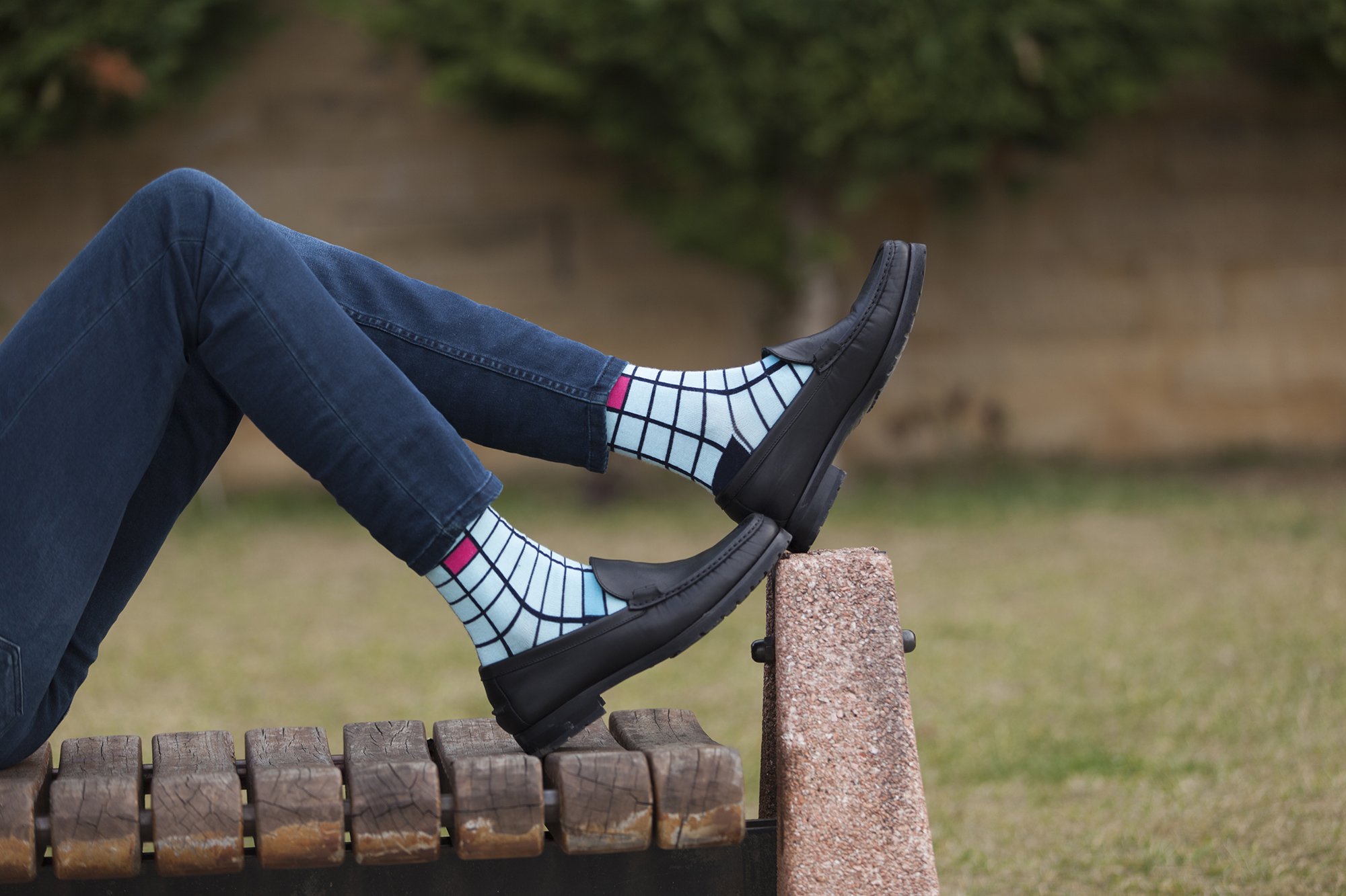 Men's Baby Blue Square Socks featuring a trendy square pattern, made from soft Turkish cotton for comfort and style.