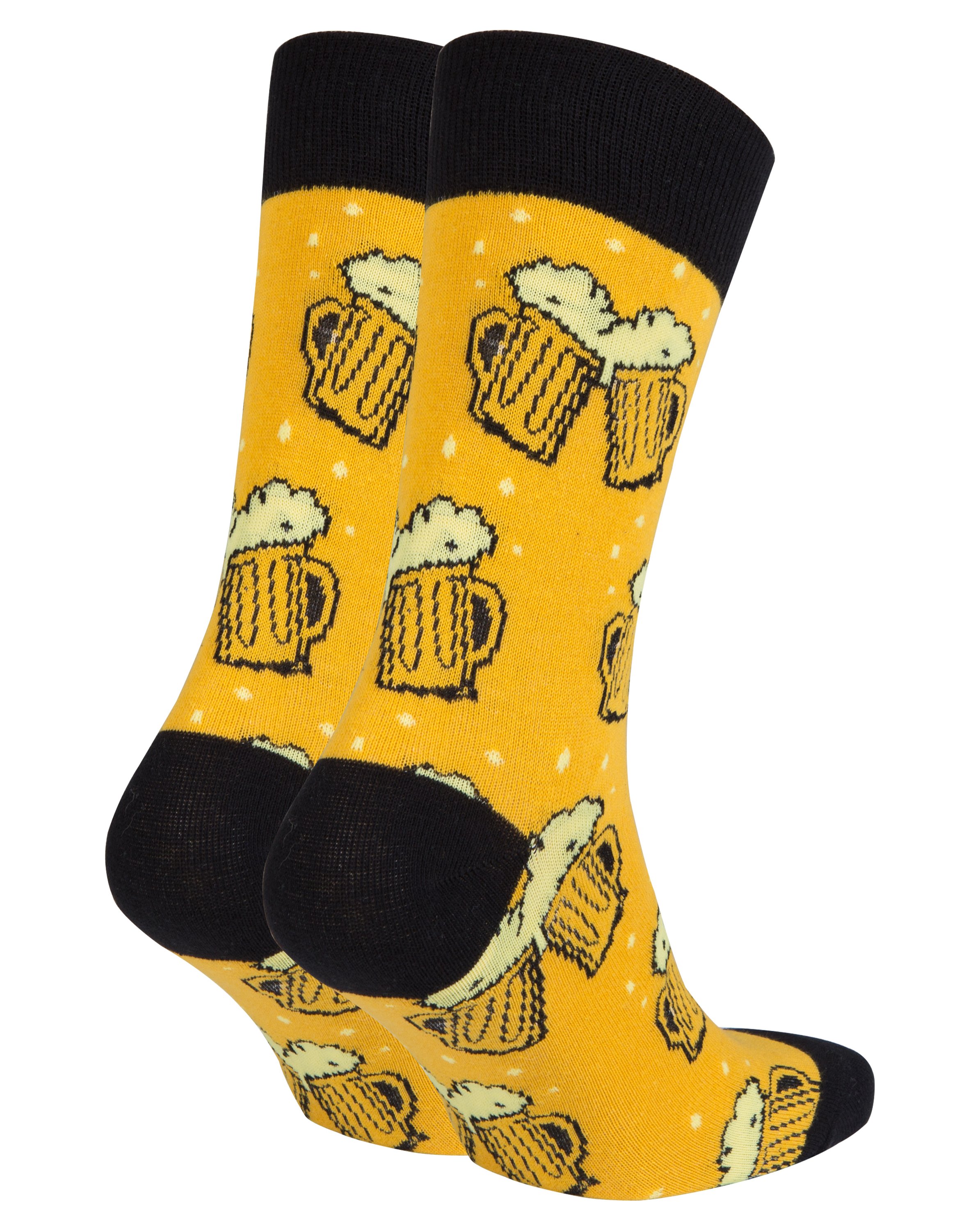 Men's Beer Socks made from premium combed cotton, featuring a fun beer-themed design, suitable for shoe sizes 7-12.