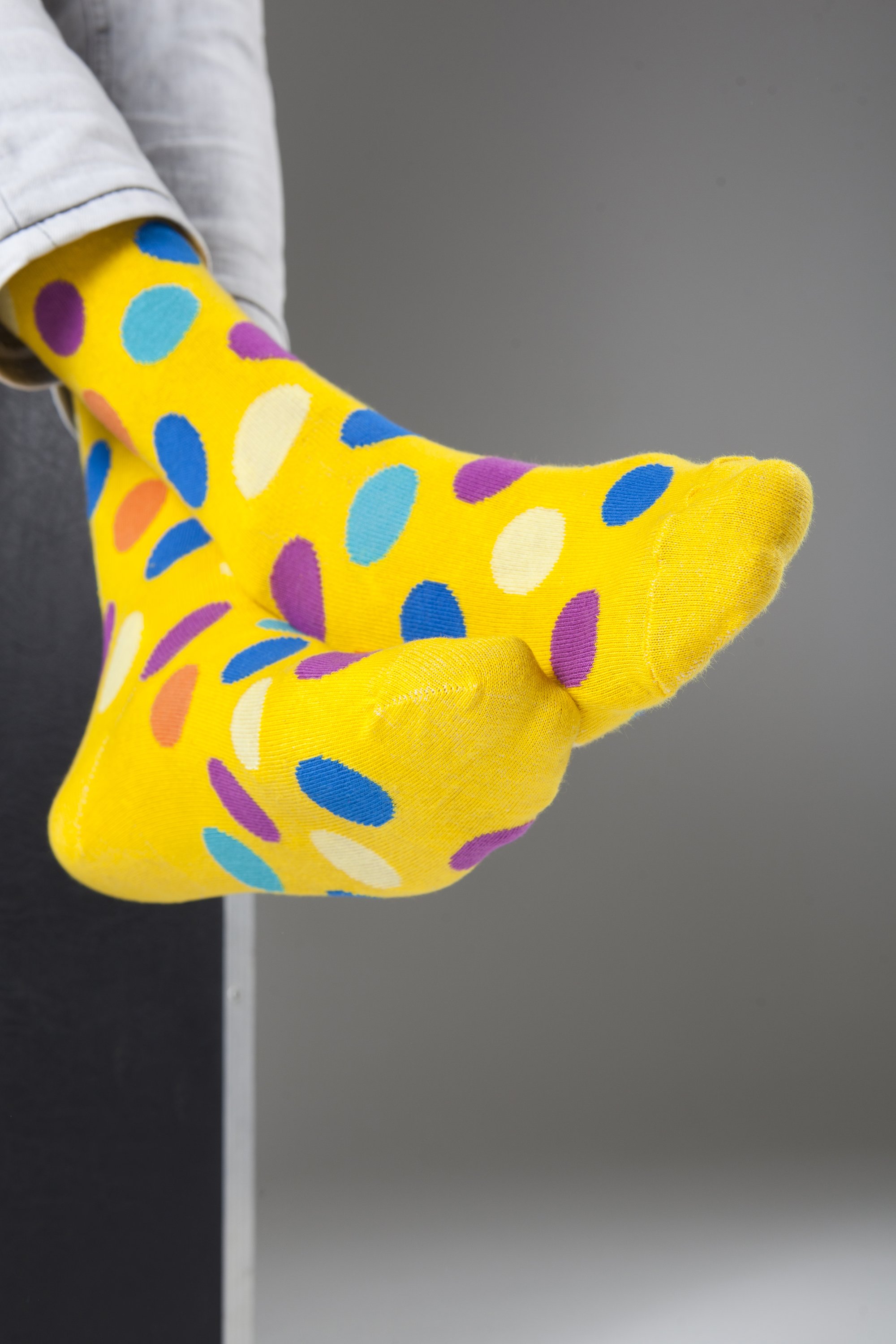 Men's Big Dots Socks featuring colorful patterns and premium cotton material, perfect for stylish comfort.