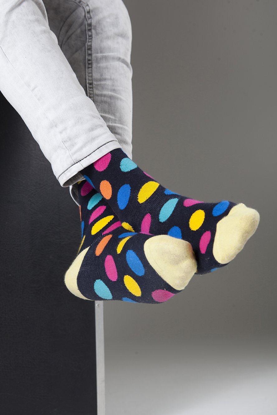 Men's Big Dots Socks featuring colorful patterns and premium cotton material, perfect for stylish comfort.