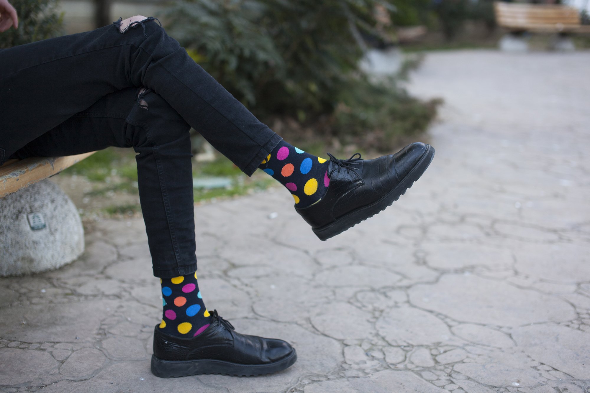 Men's Big Dots Socks featuring colorful patterns and premium cotton material, perfect for stylish comfort.