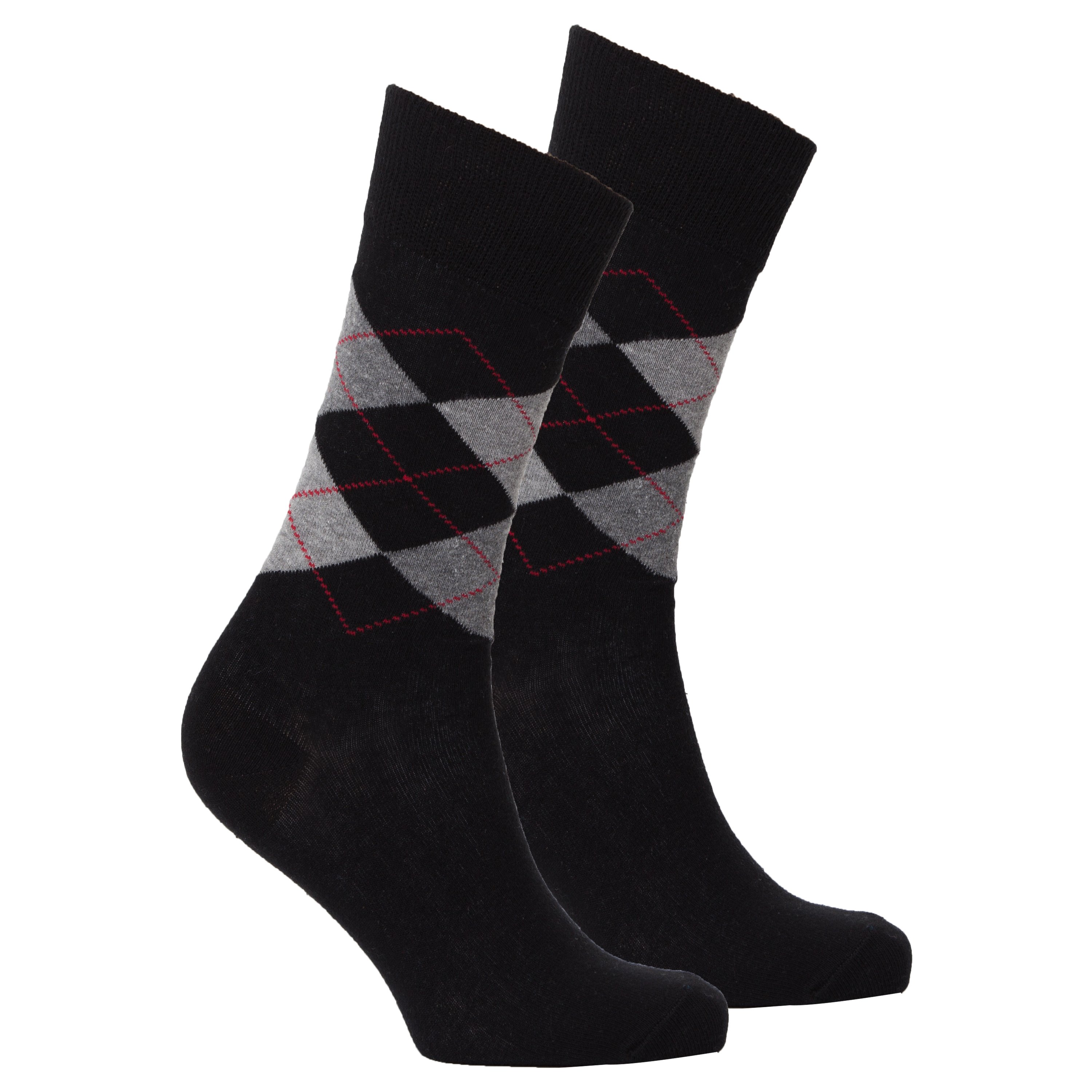 Men's black argyle socks featuring a stylish pattern, made from soft Turkish cotton for comfort.