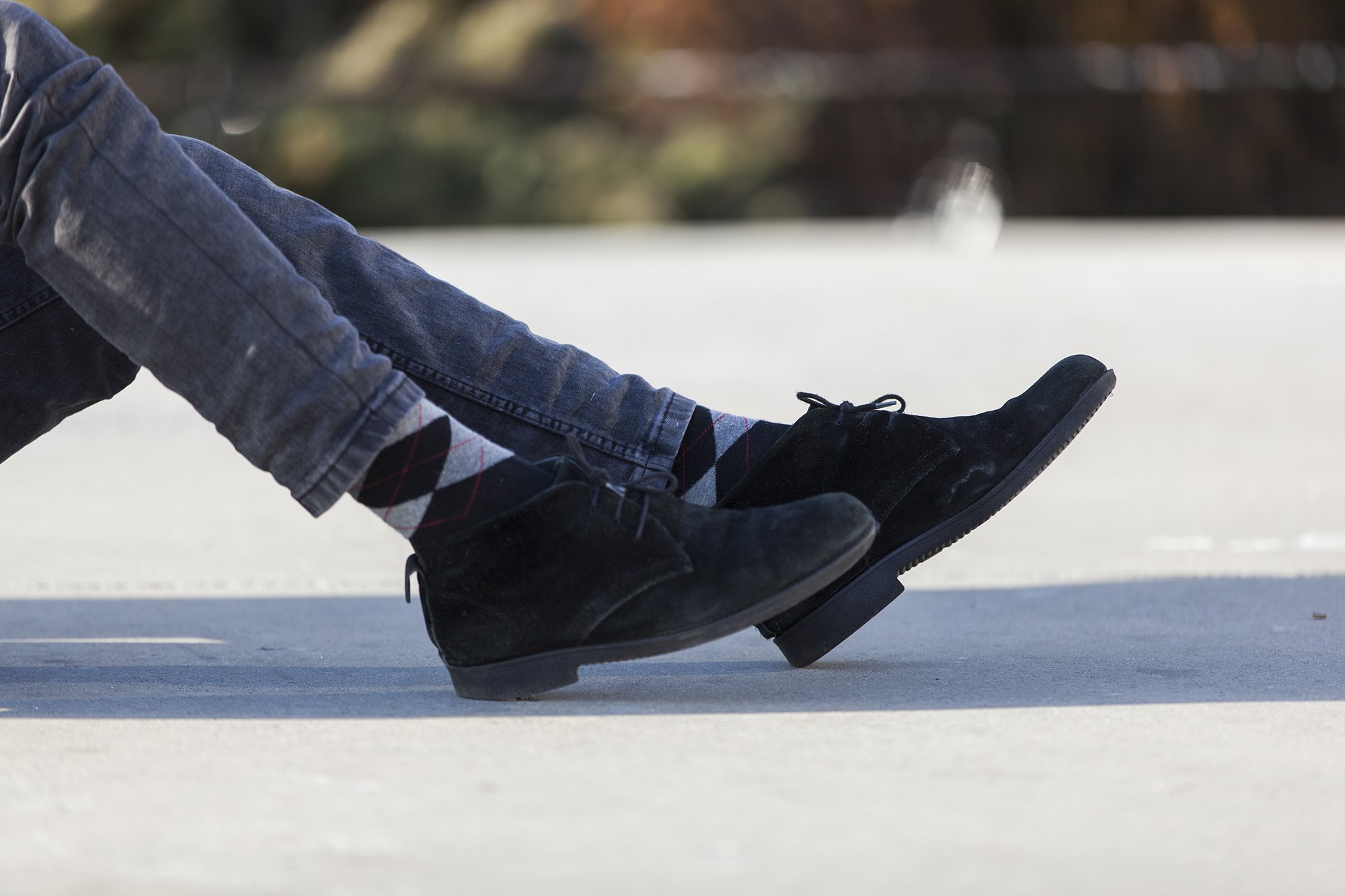 Men's black argyle socks featuring a stylish pattern, made from soft Turkish cotton for comfort.