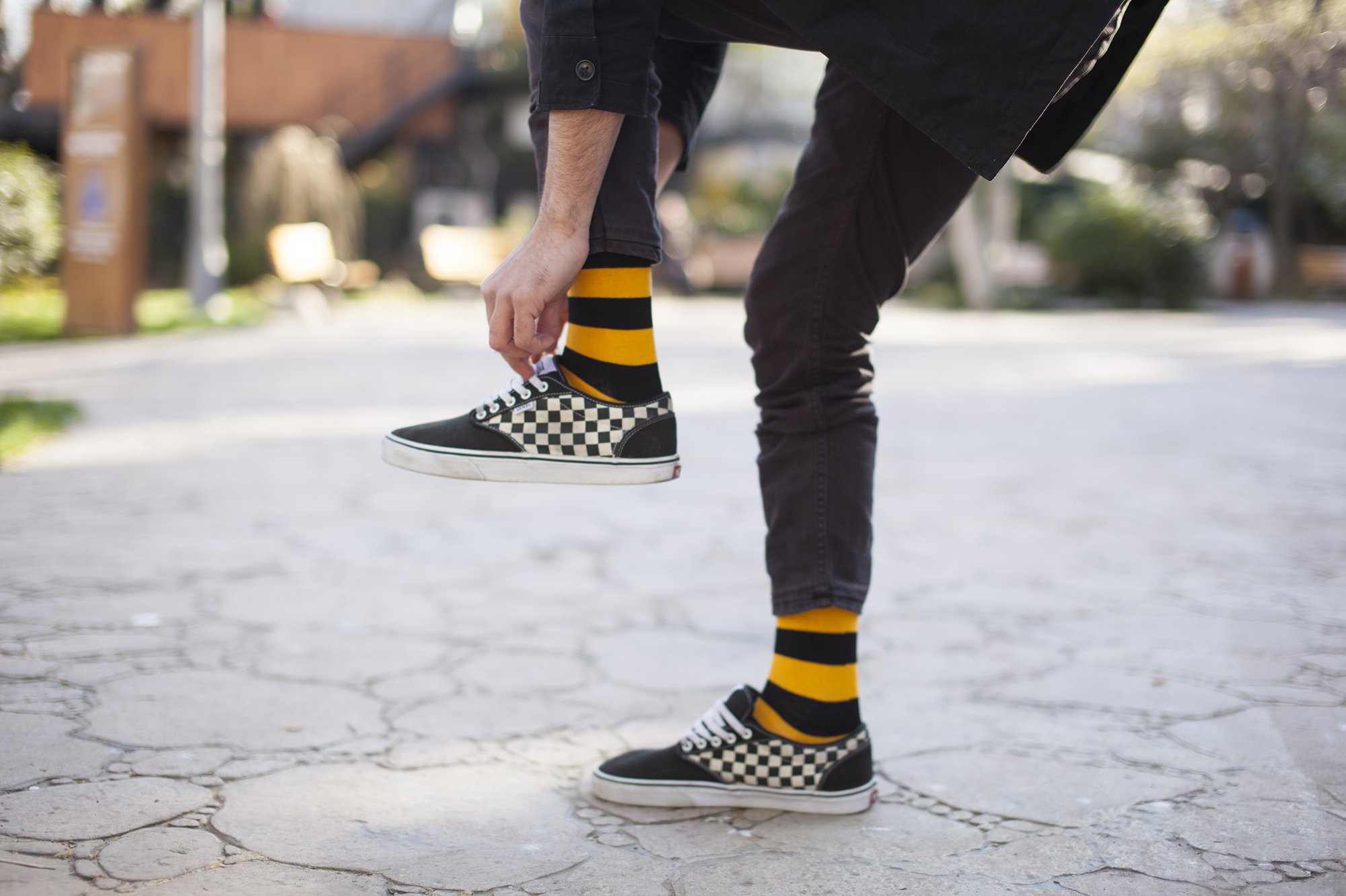 Men's Black Flame Stripe Socks featuring a vibrant flame pattern, made from soft Turkish cotton for comfort and style.