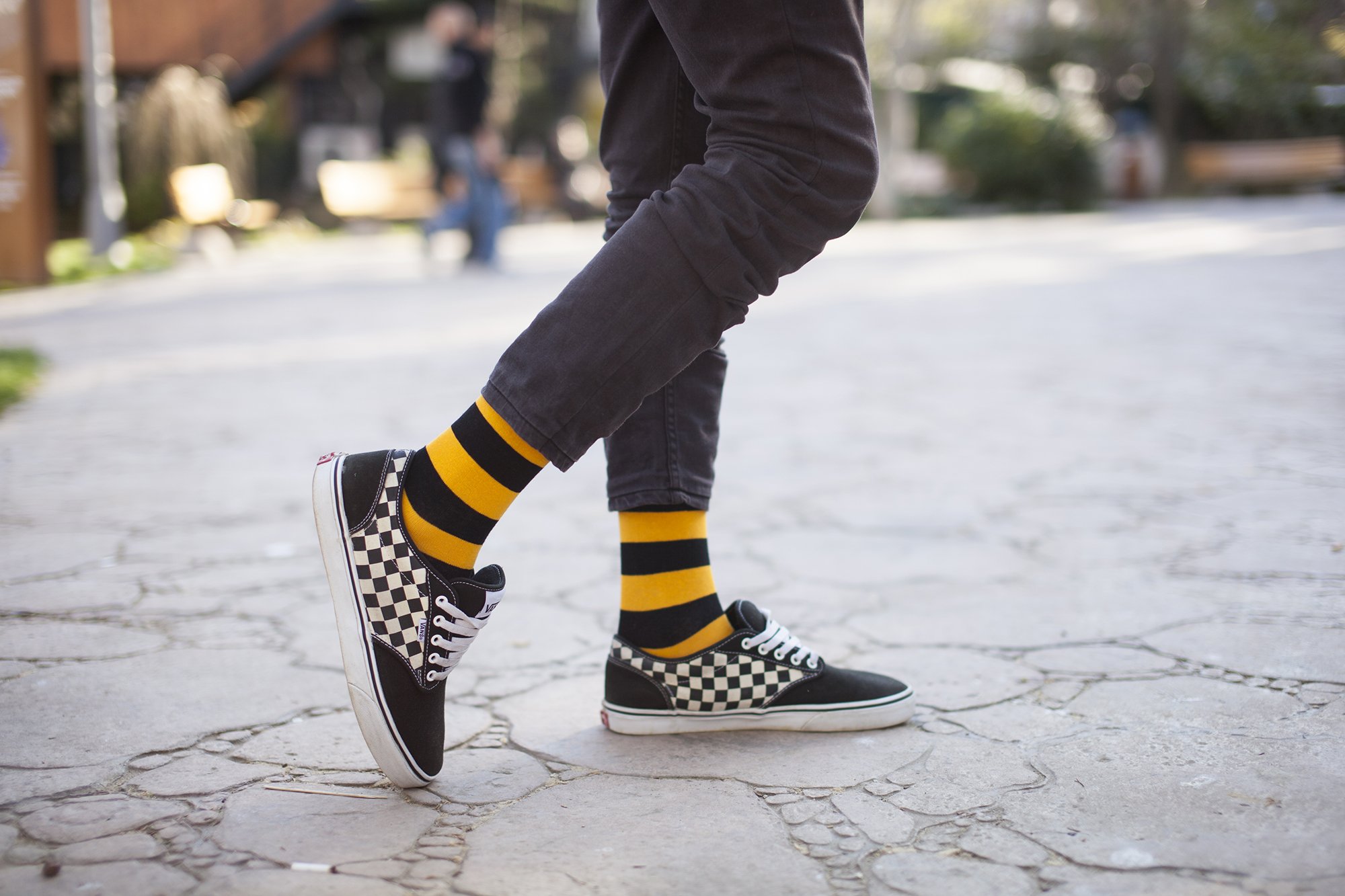 Men's Black Flame Stripe Socks featuring a vibrant flame pattern, made from soft Turkish cotton for comfort and style.