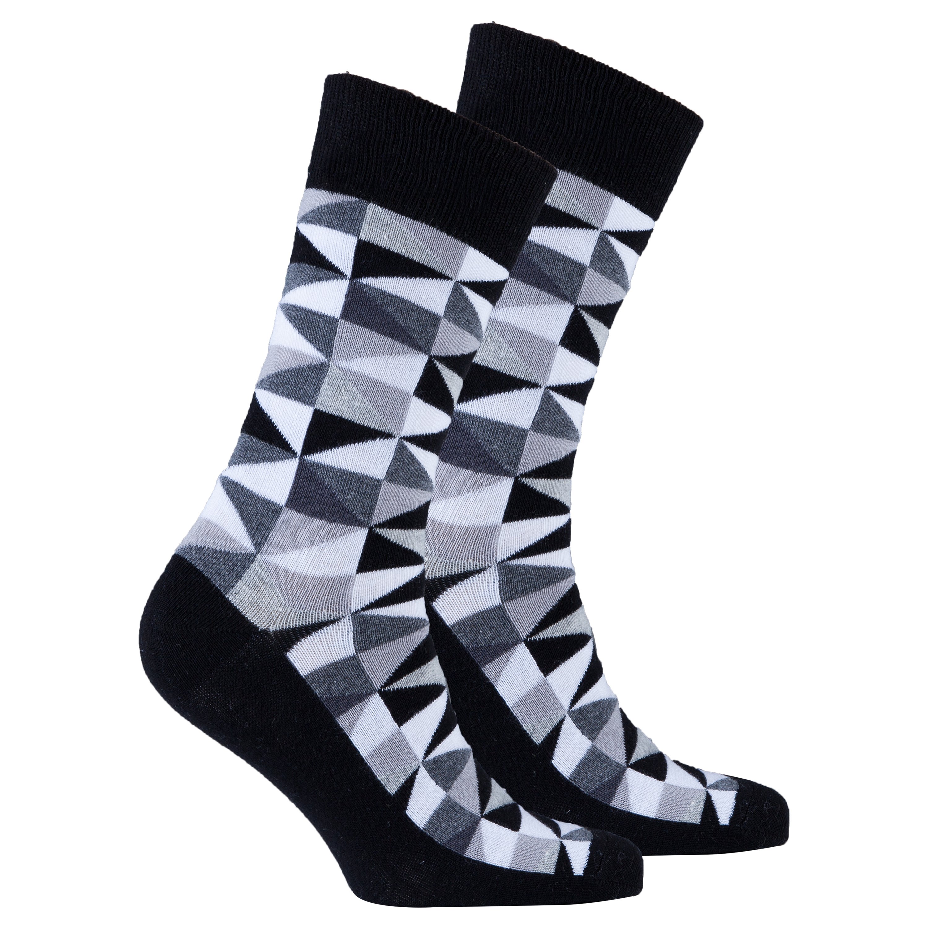 Men's Black Triangle Socks featuring a trendy design made from soft Turkish cotton, perfect for comfort and style.