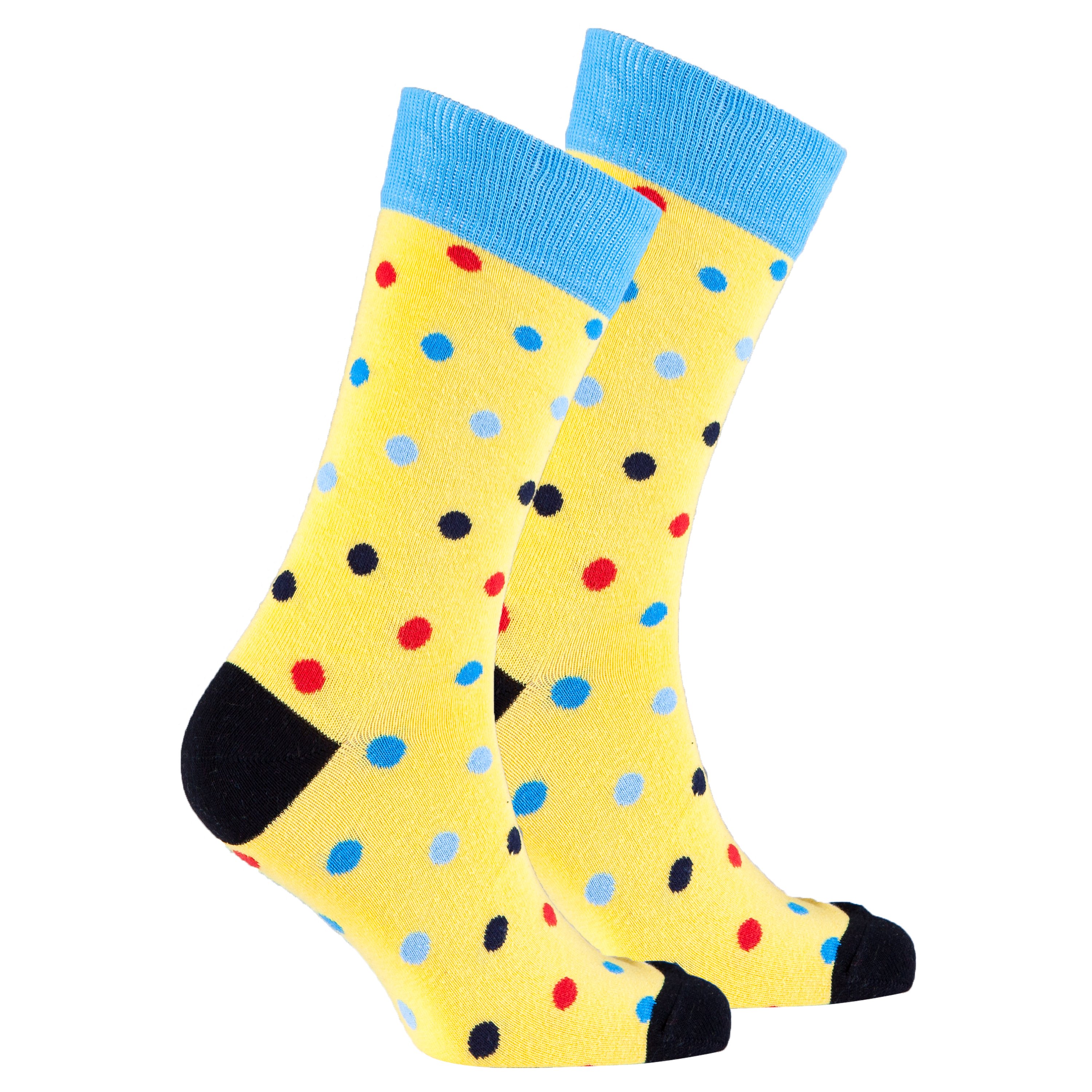 Men's Blazing Yellow Dot Socks featuring a vibrant yellow color with playful dot patterns, made from soft Turkish cotton for comfort.