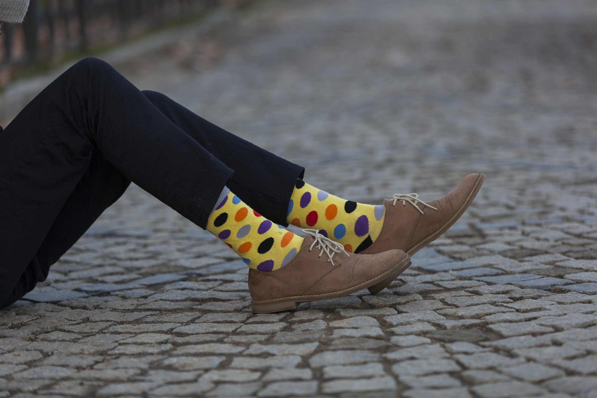 Men's Blonde Dot Socks featuring a vibrant dot pattern, made from soft Turkish cotton for comfort and style.