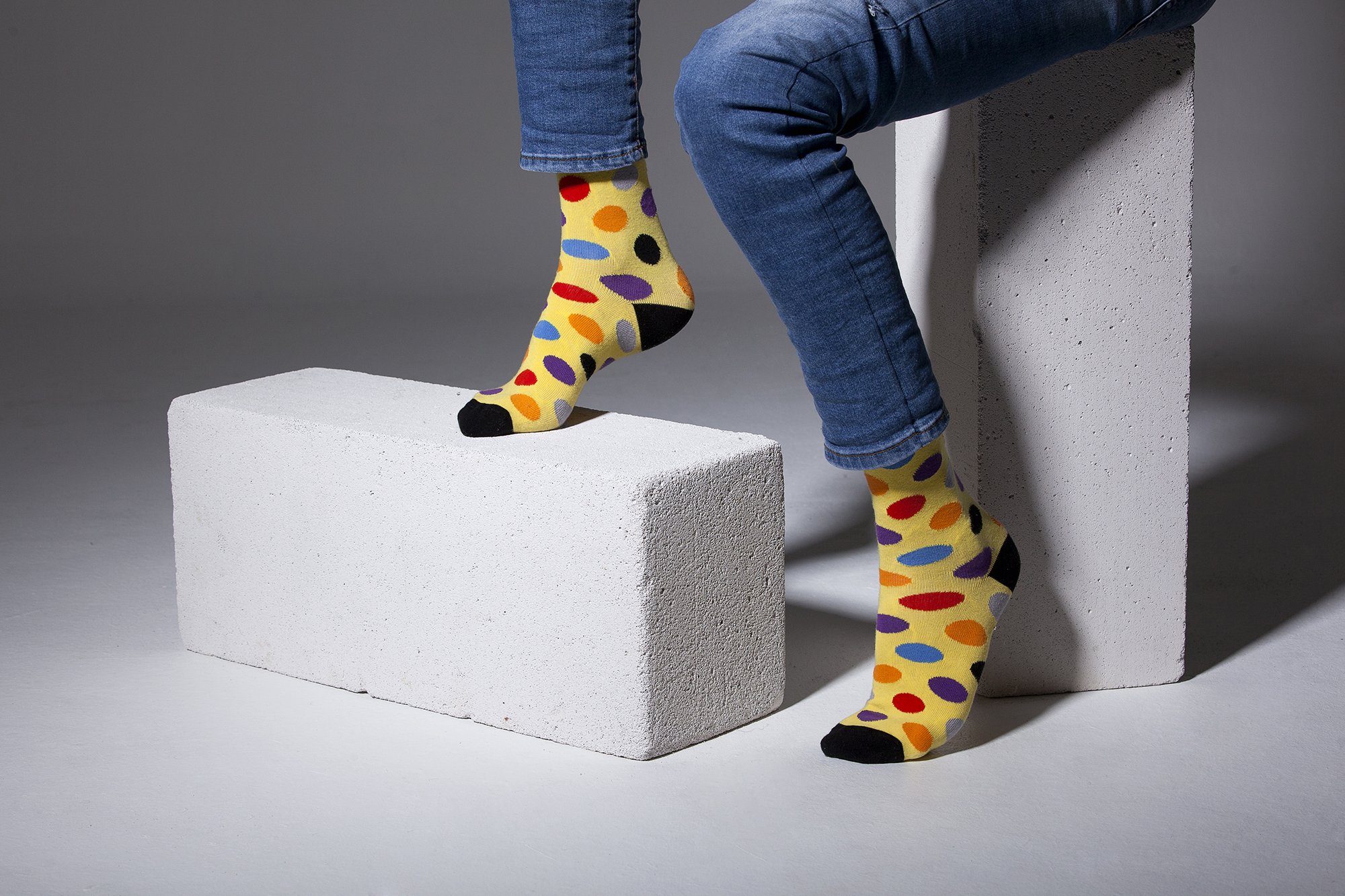 Men's Blonde Dot Socks featuring a vibrant dot pattern, made from soft Turkish cotton for comfort and style.