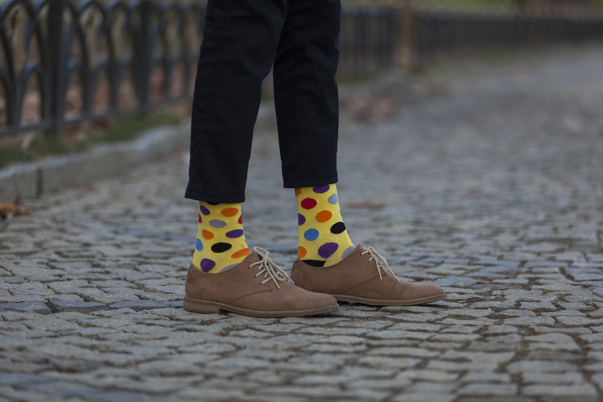 Men's Blonde Dot Socks featuring a vibrant dot pattern, made from soft Turkish cotton for comfort and style.