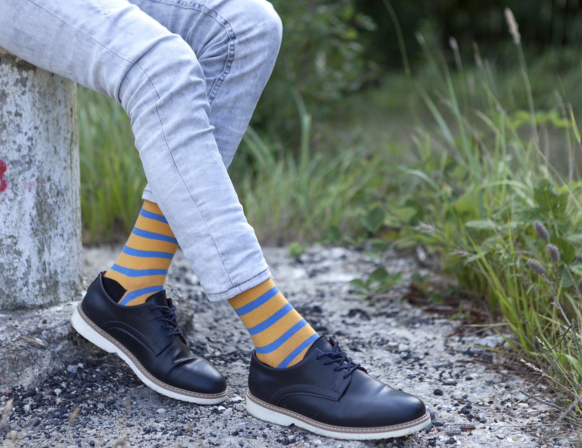 Men's Blonde Stripe Socks featuring vibrant colors and trendy patterns, made from soft Turkish cotton for comfort.