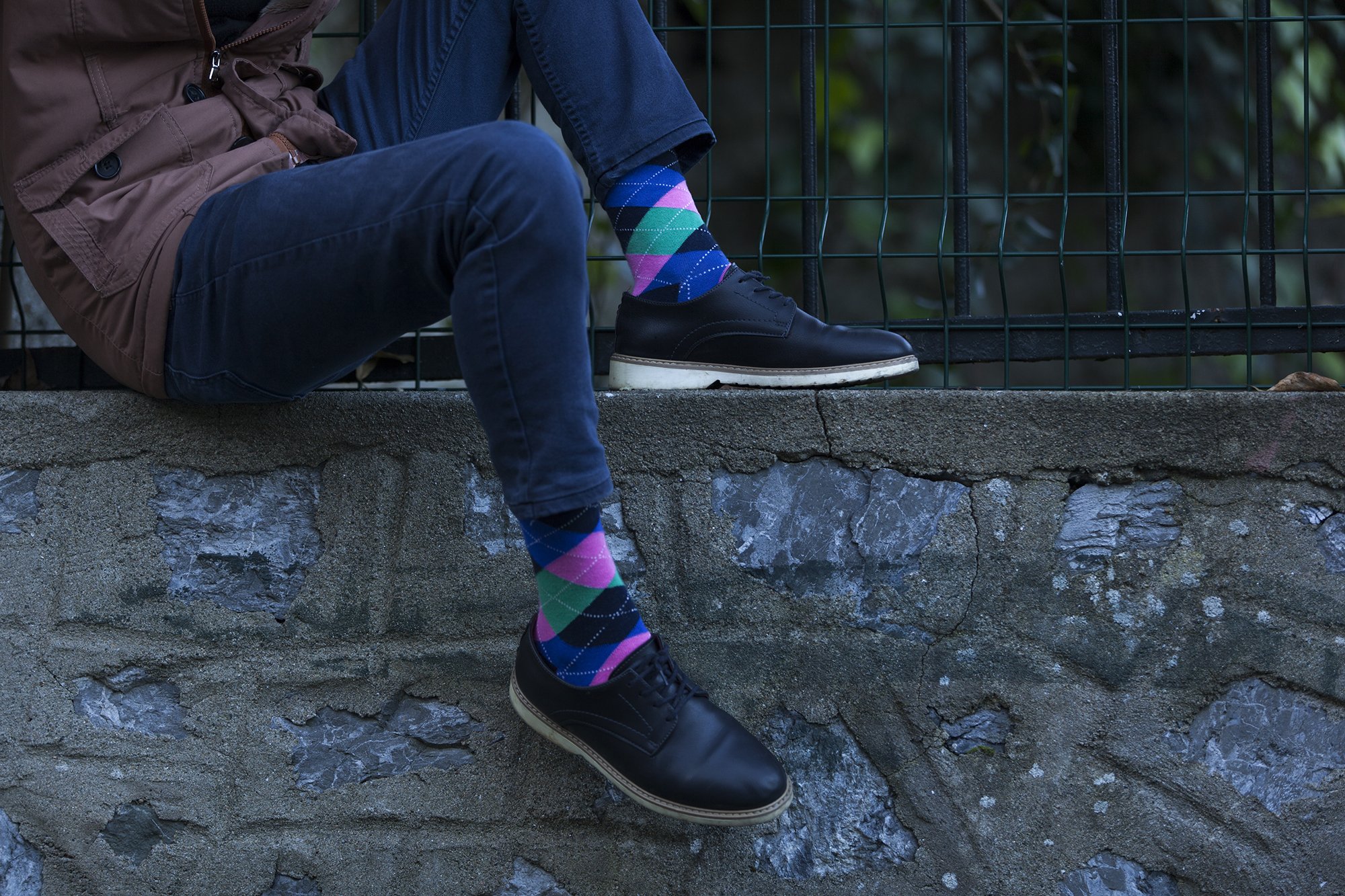 Men's Blue Candy Argyle Socks featuring a vibrant blue and colorful argyle pattern, made from soft Turkish cotton for comfort.