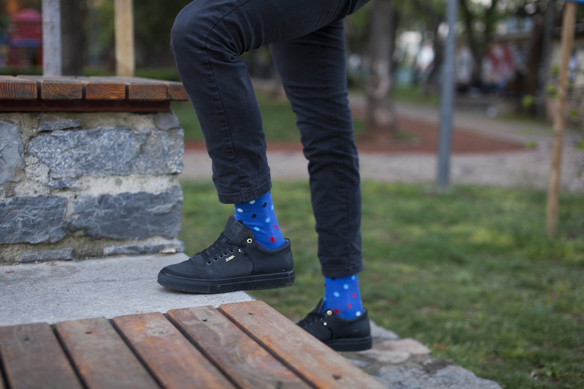 Men's Blue Paradise Dot Socks featuring a vibrant blue color with playful dot patterns, perfect for adding style to any outfit.