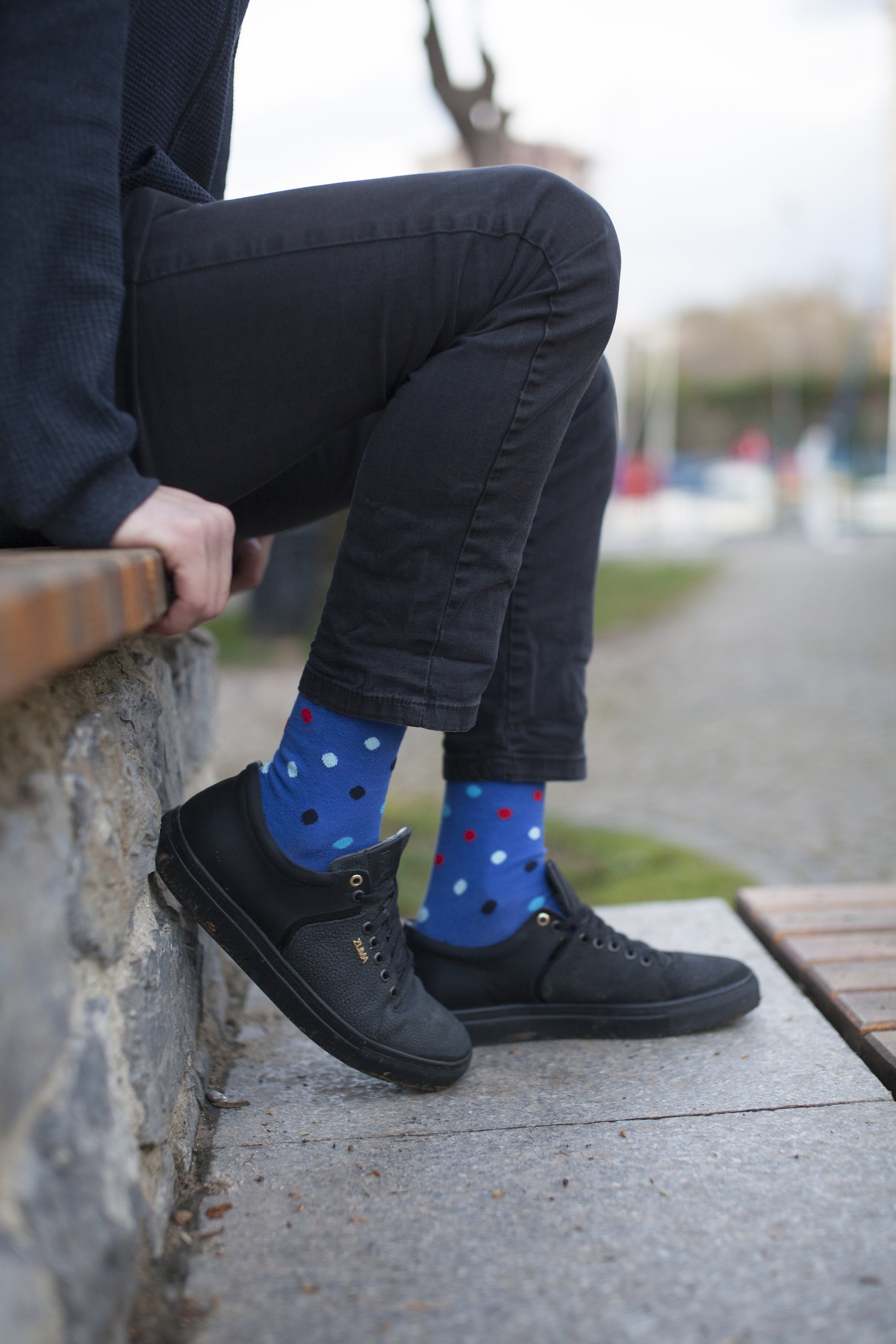 Men's Blue Paradise Dot Socks featuring a vibrant blue color with playful dot patterns, perfect for adding style to any outfit.