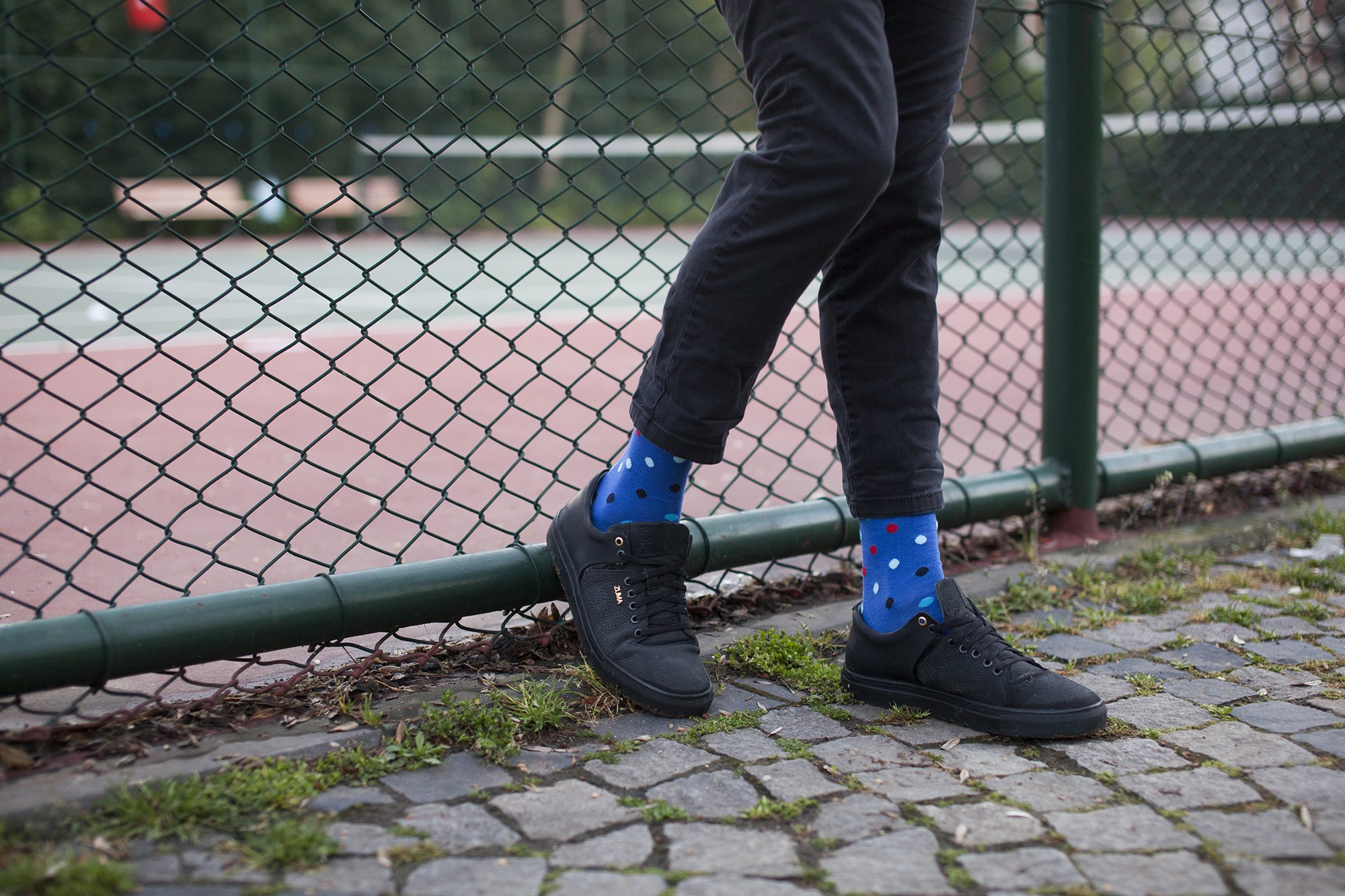 Men's Blue Paradise Dot Socks featuring a vibrant blue color with playful dot patterns, perfect for adding style to any outfit.