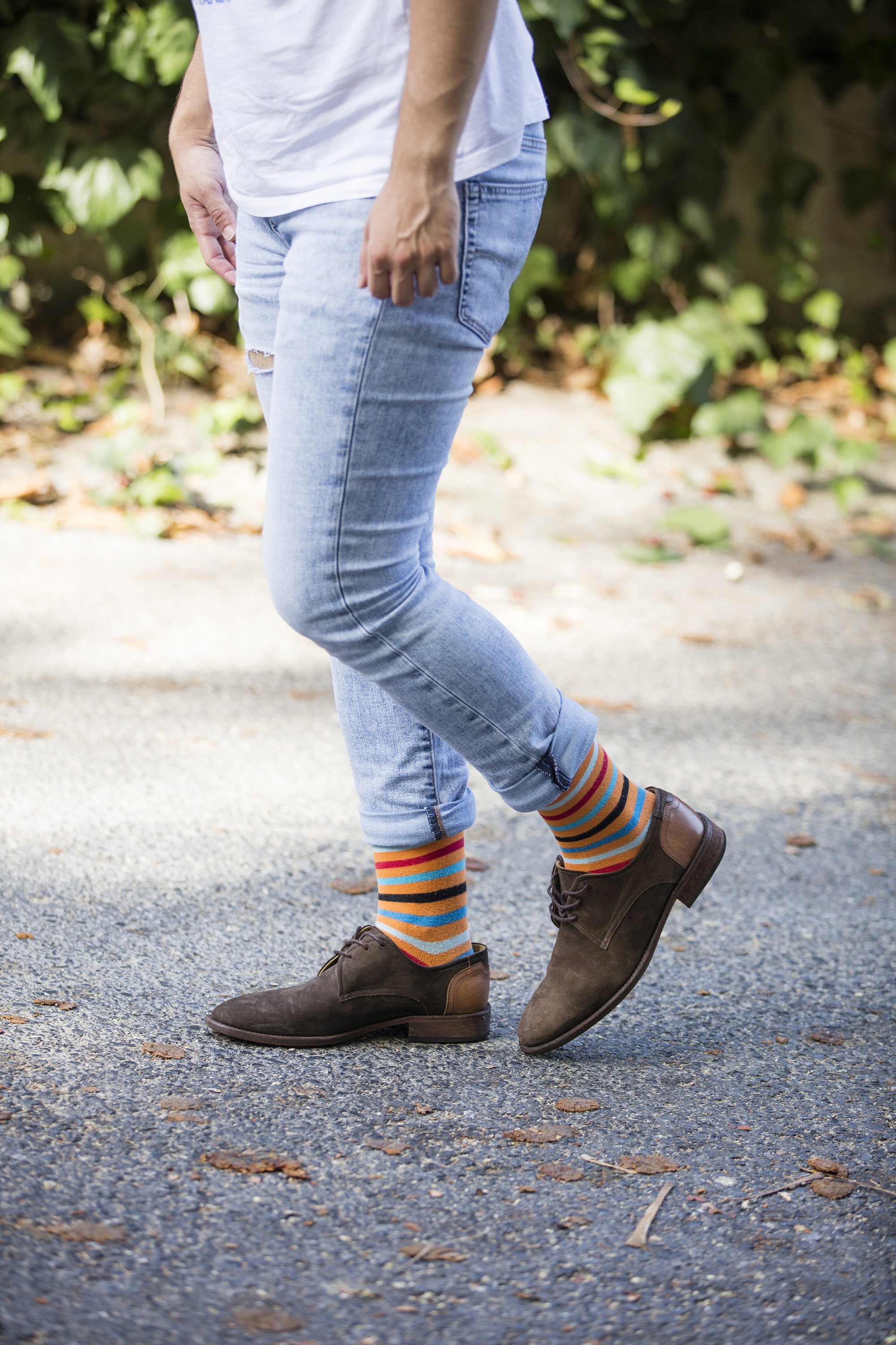 Men's Blue Tiger Stripe Socks featuring a vibrant design and comfortable fit, perfect for any occasion.