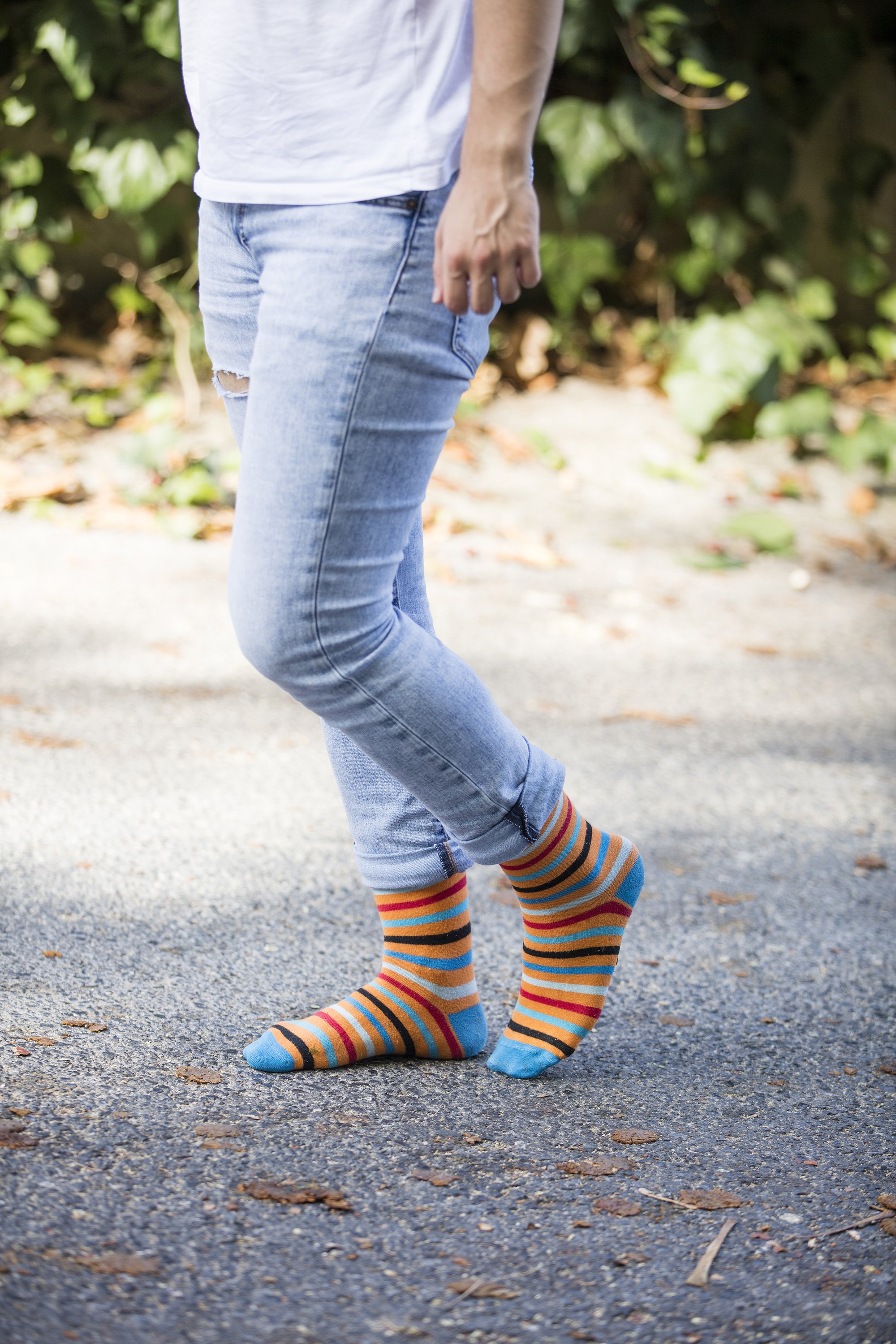 Men's Blue Tiger Stripe Socks featuring a vibrant design and comfortable fit, perfect for any occasion.