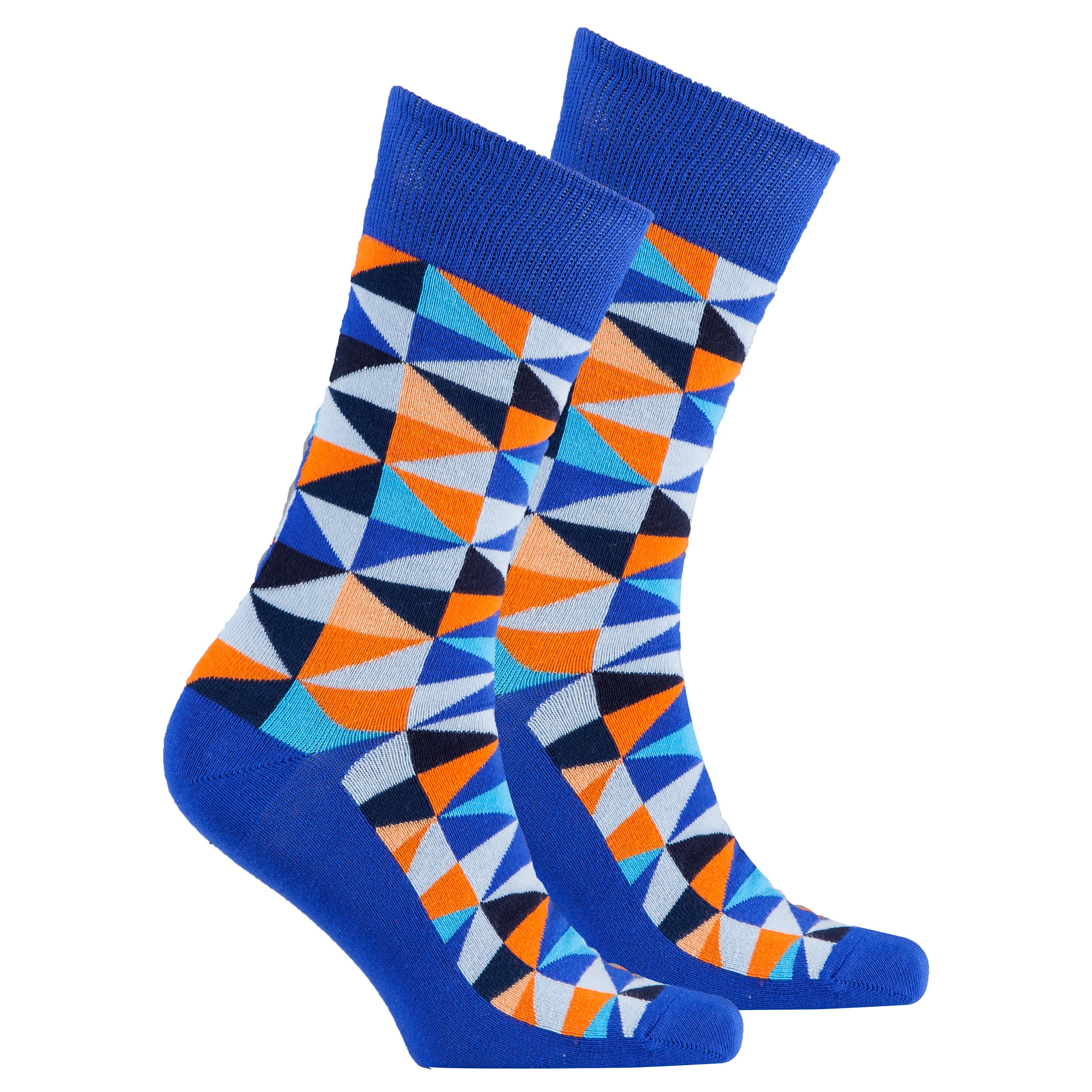 Men's Blue Triangle Socks featuring a trendy design made from soft Turkish cotton.