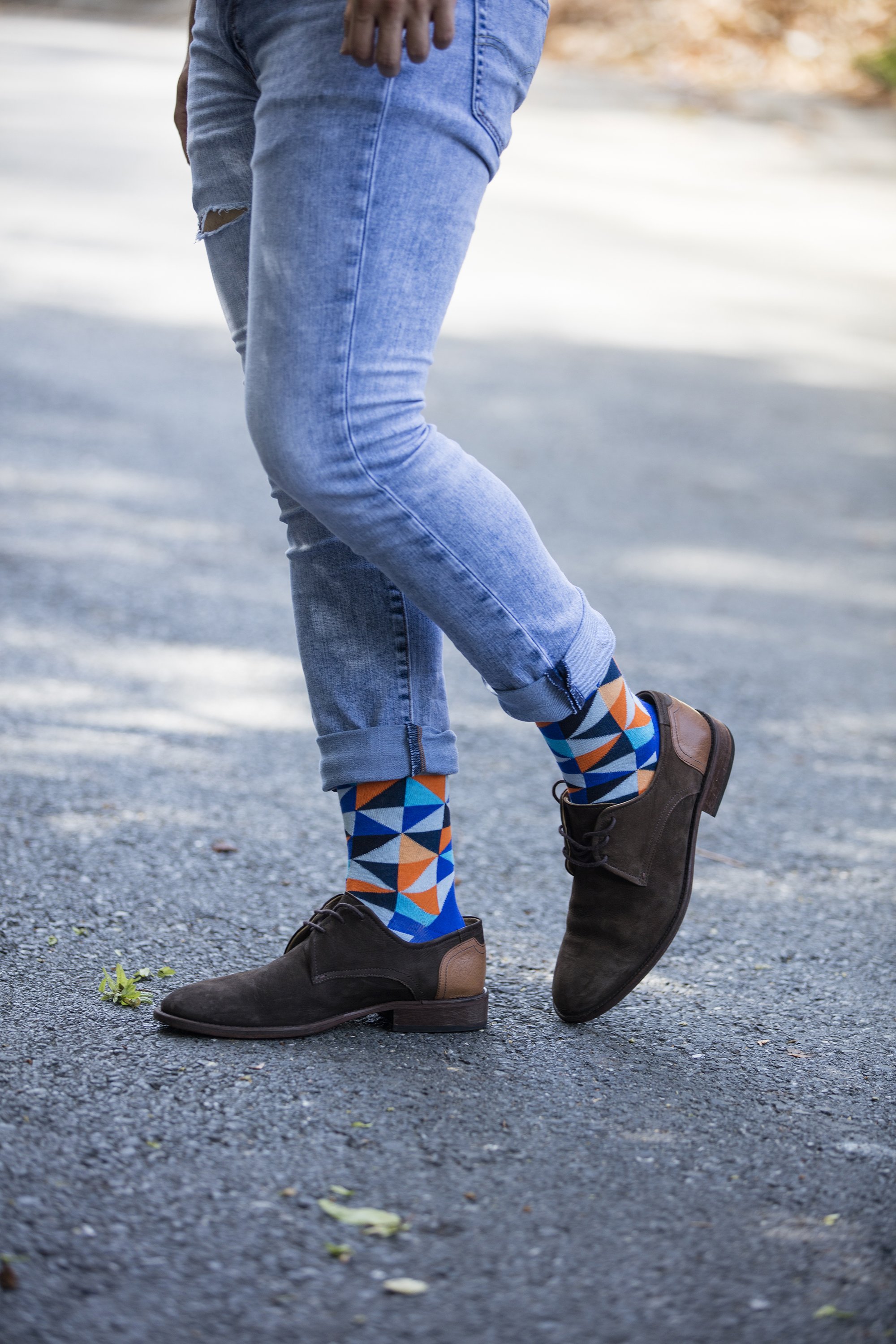 Men's Blue Triangle Socks featuring a trendy design made from soft Turkish cotton.