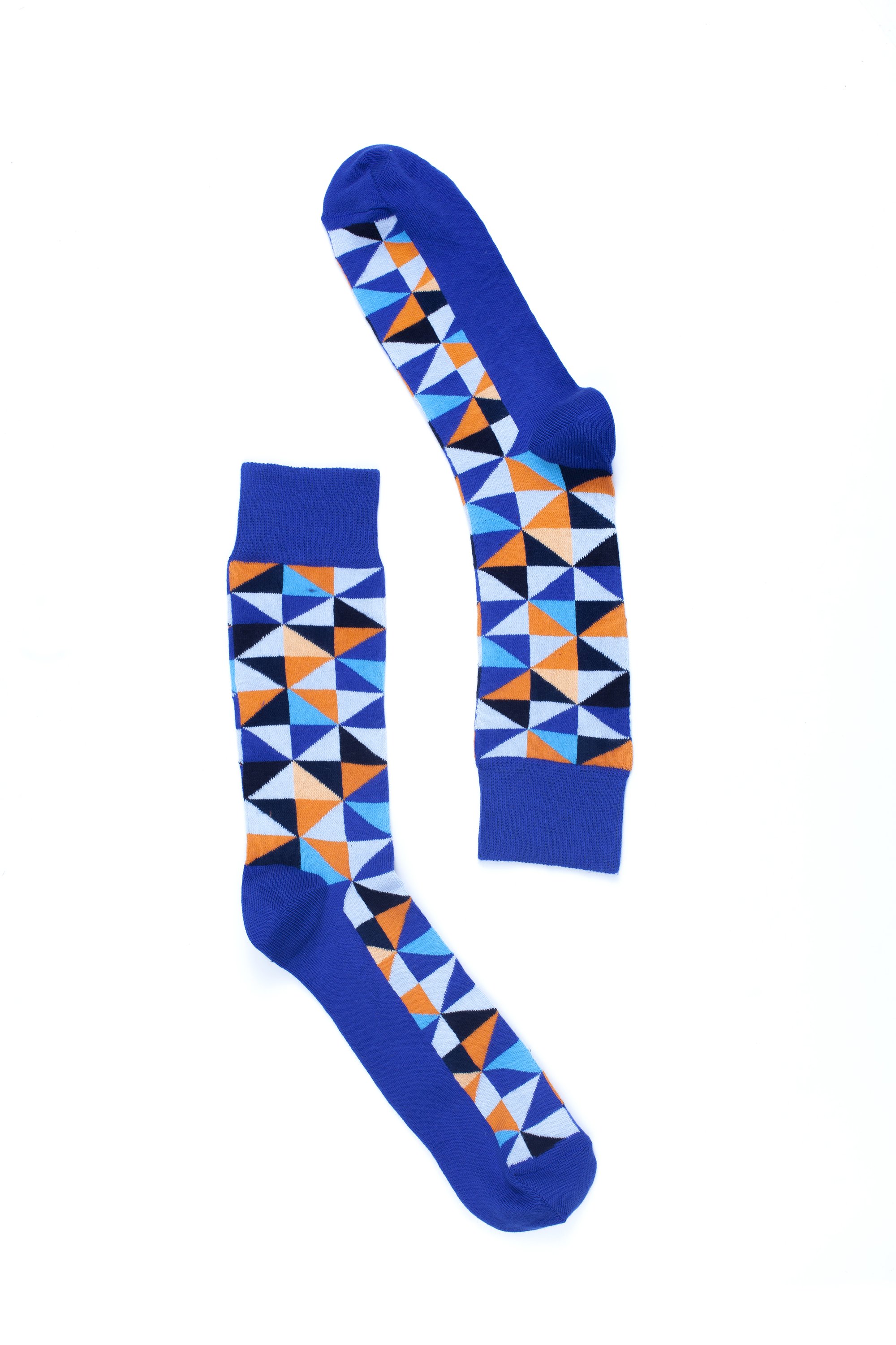 Men's Blue Triangle Socks featuring a trendy design made from soft Turkish cotton.