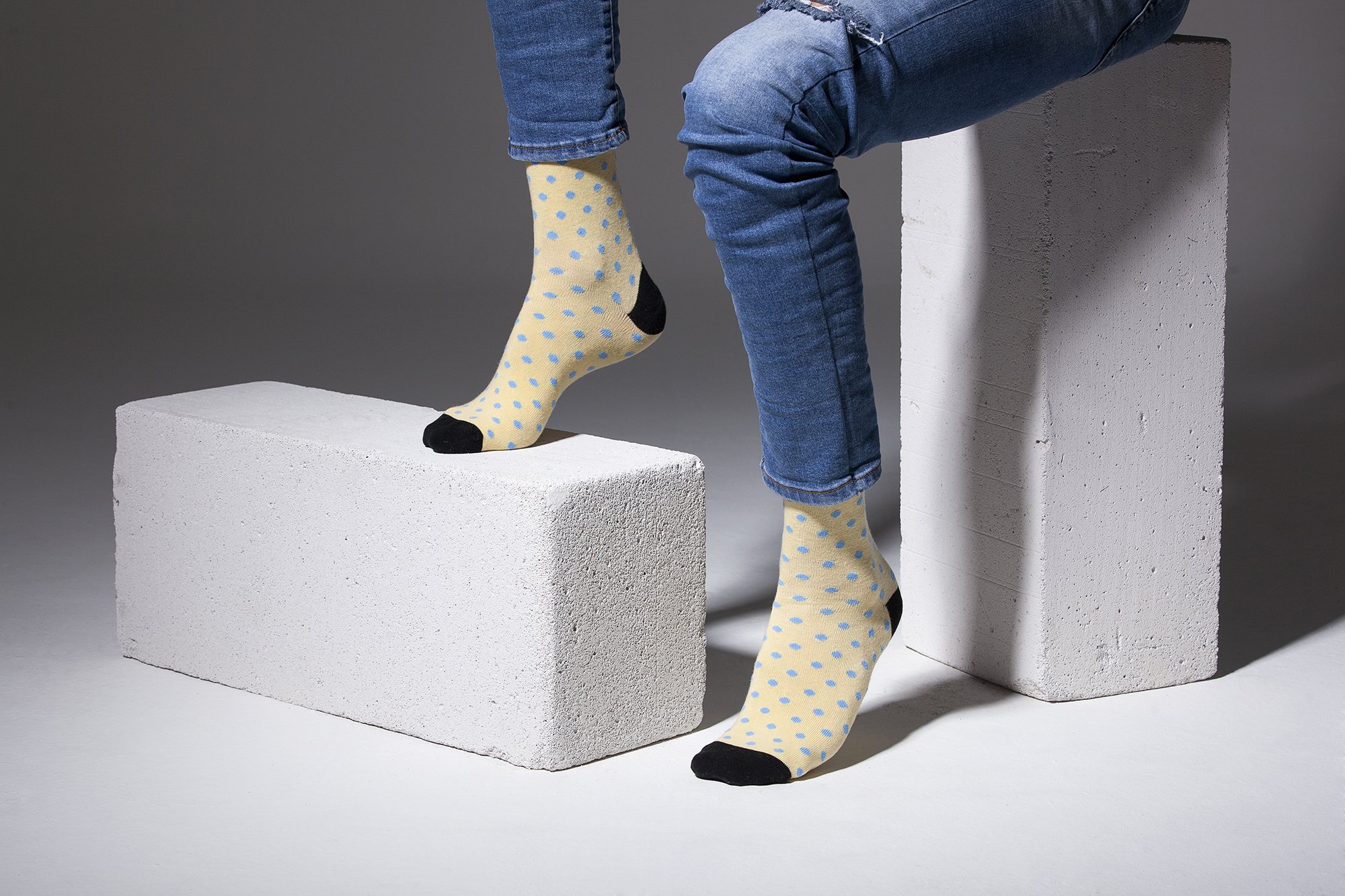 Men's Buttermilk Dot Socks featuring a colorful dot pattern, made from soft Turkish cotton for comfort and style.