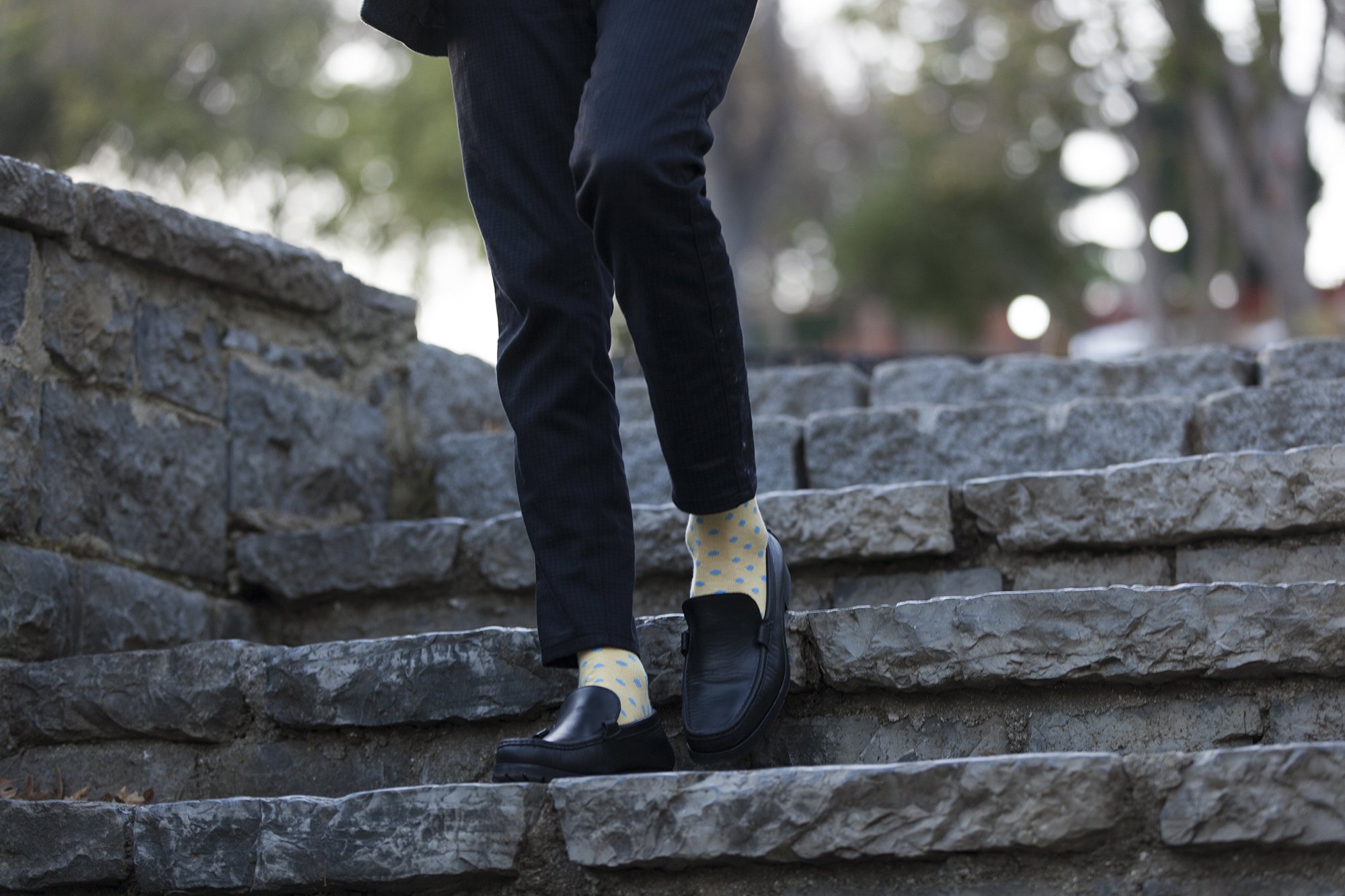 Men's Buttermilk Dot Socks featuring a colorful dot pattern, made from soft Turkish cotton for comfort and style.