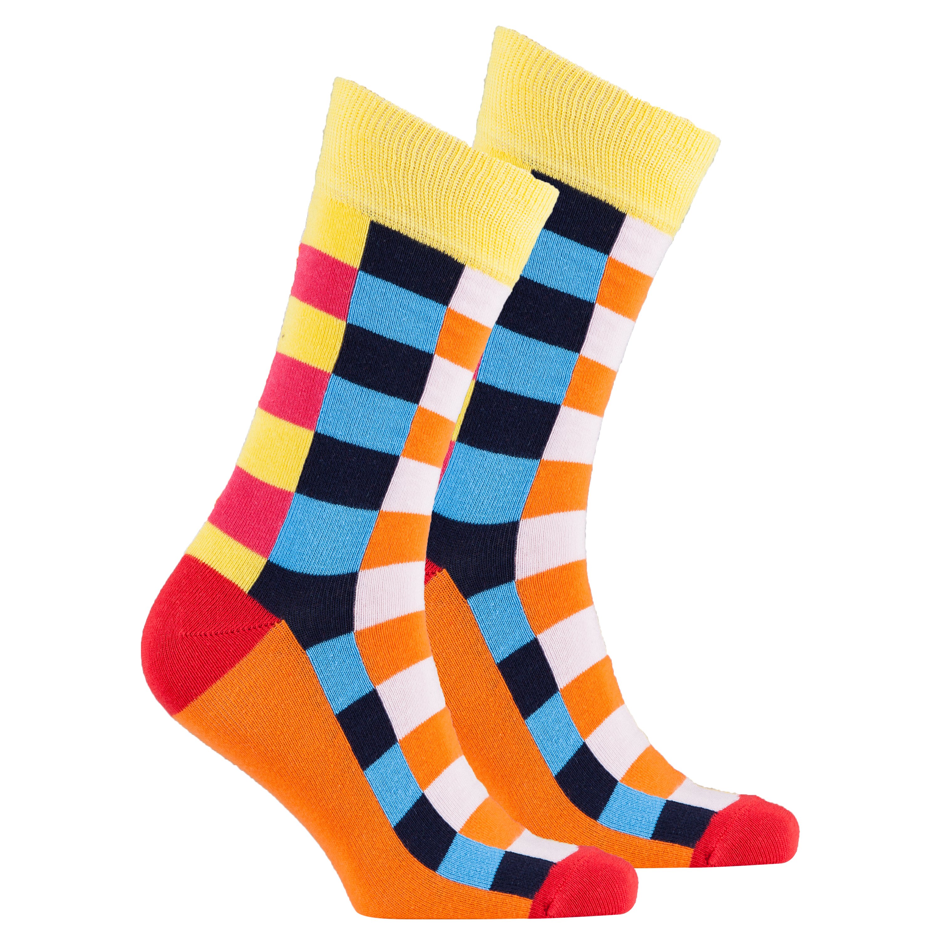 Men's Canary Square Socks featuring a vibrant square pattern, made from soft Turkish cotton for comfort and style.