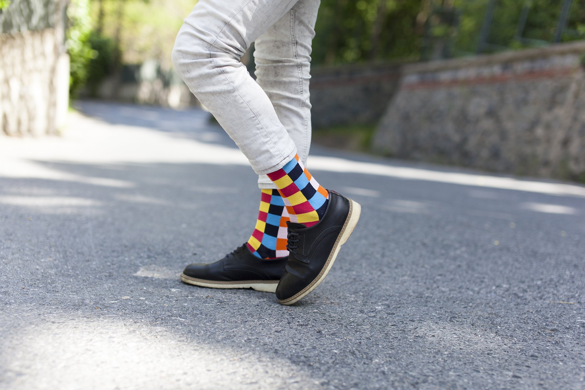 Men's Canary Square Socks featuring a vibrant square pattern, made from soft Turkish cotton for comfort and style.