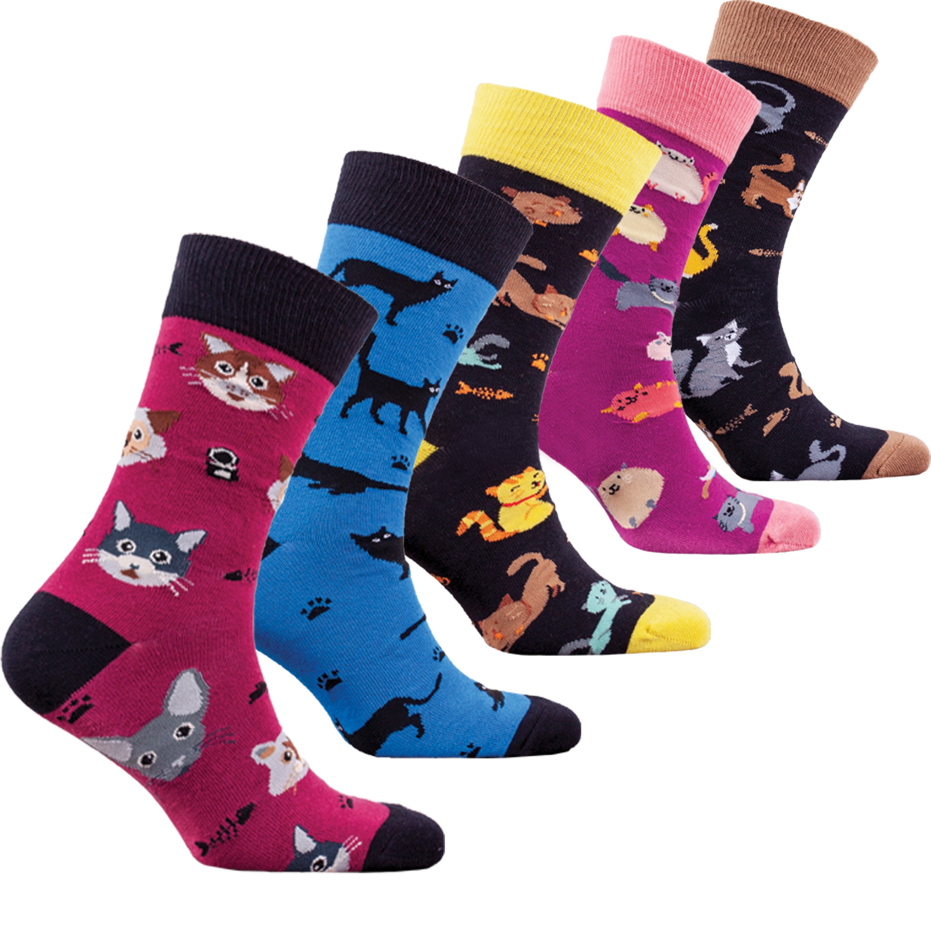 Men's Cats Socks featuring colorful cat designs, made from soft cotton for comfort and style.