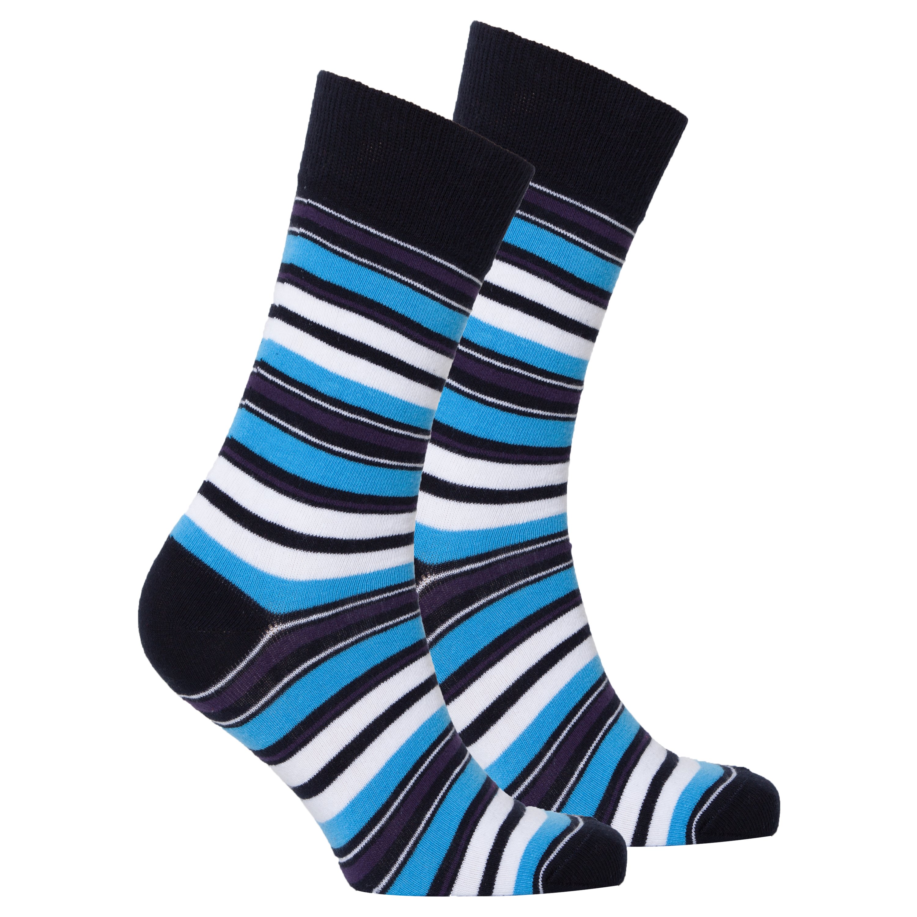 Men's Cerulean Stripe Socks featuring vibrant colors and trendy patterns, perfect for adding style to any outfit.