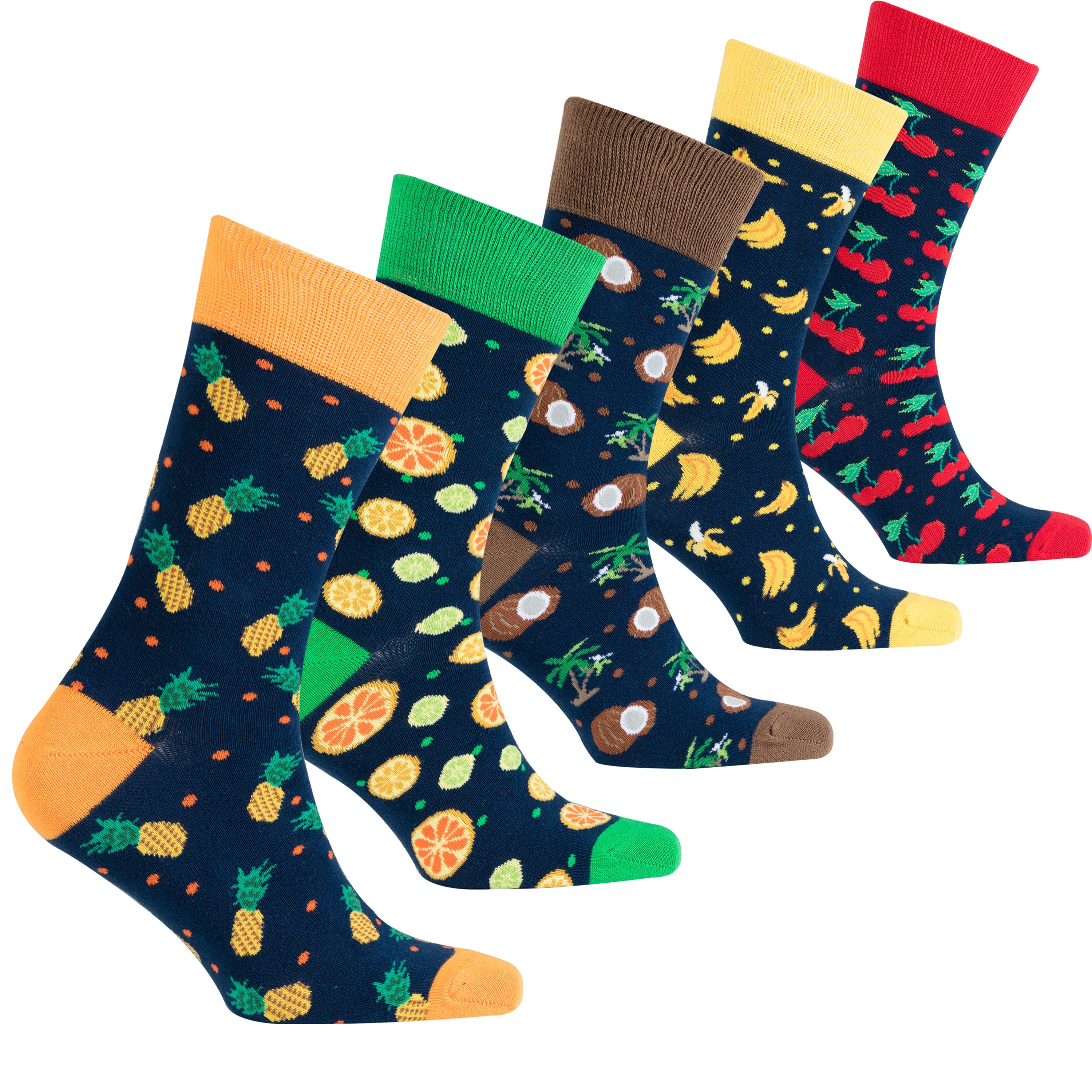 Men's Cheerful Fruits Socks featuring colorful fruit patterns, made from soft Turkish cotton for comfort and style.