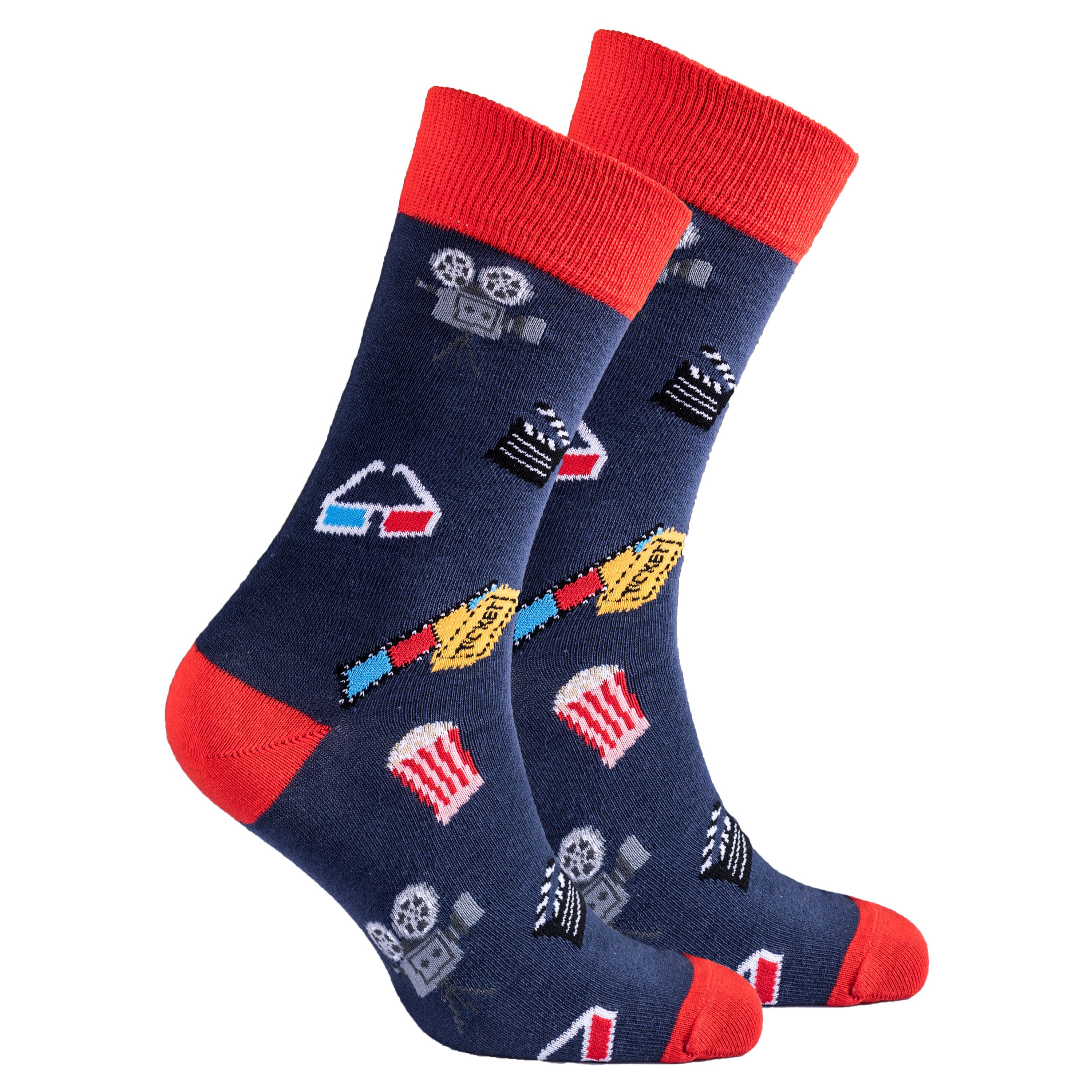 Men's Cinema Socks featuring colorful designs and premium cotton material, perfect for adding style and comfort to any outfit.