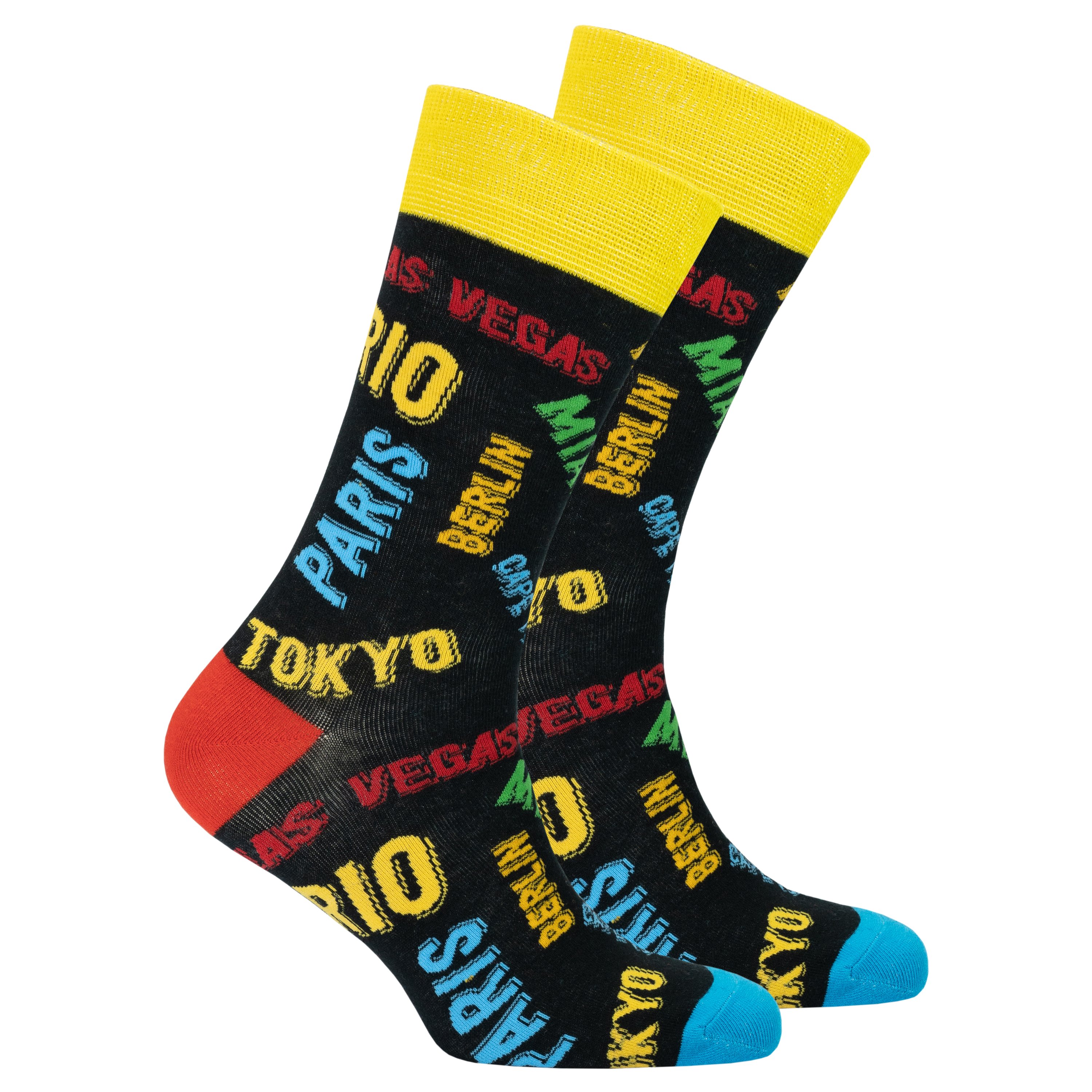 Men's Cities Socks featuring colorful designs and patterns made from soft Turkish cotton.